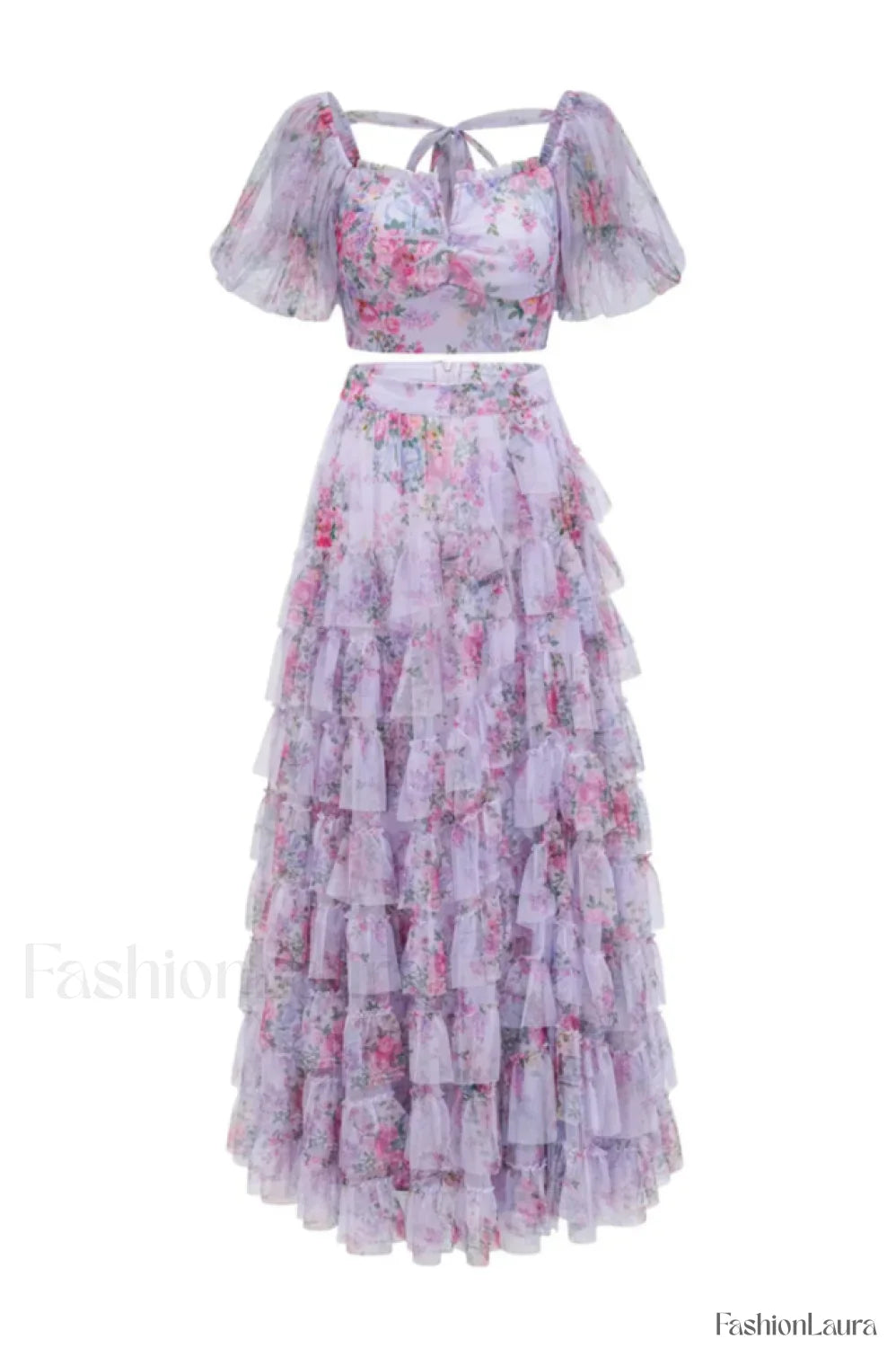 Braylee Purple Stylish Floral Ruched Set