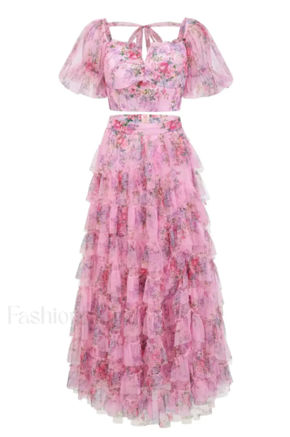 Braylee Purple Stylish Floral Ruched Set