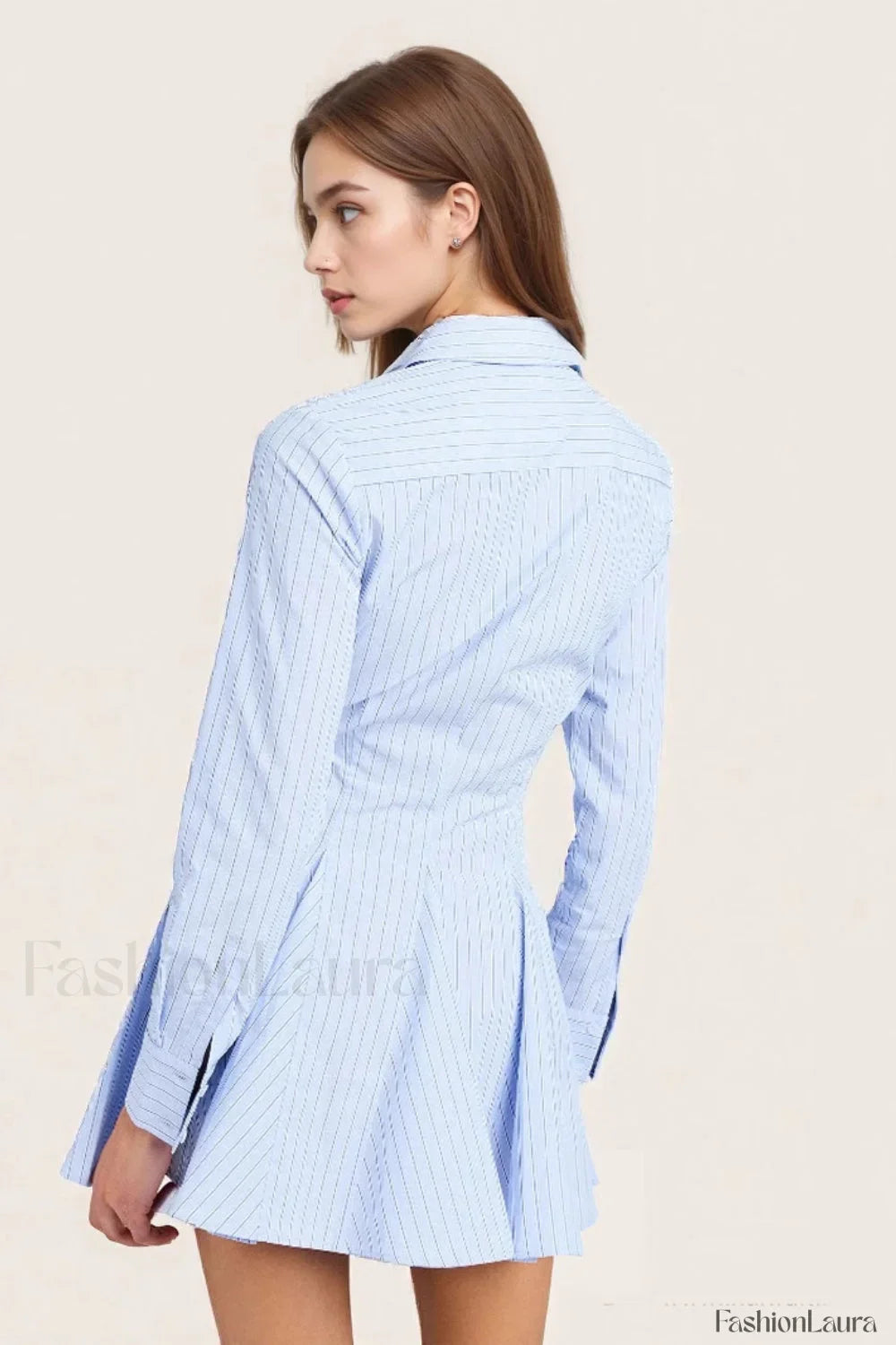 Breathable Striped Collared Shirt Work Dress