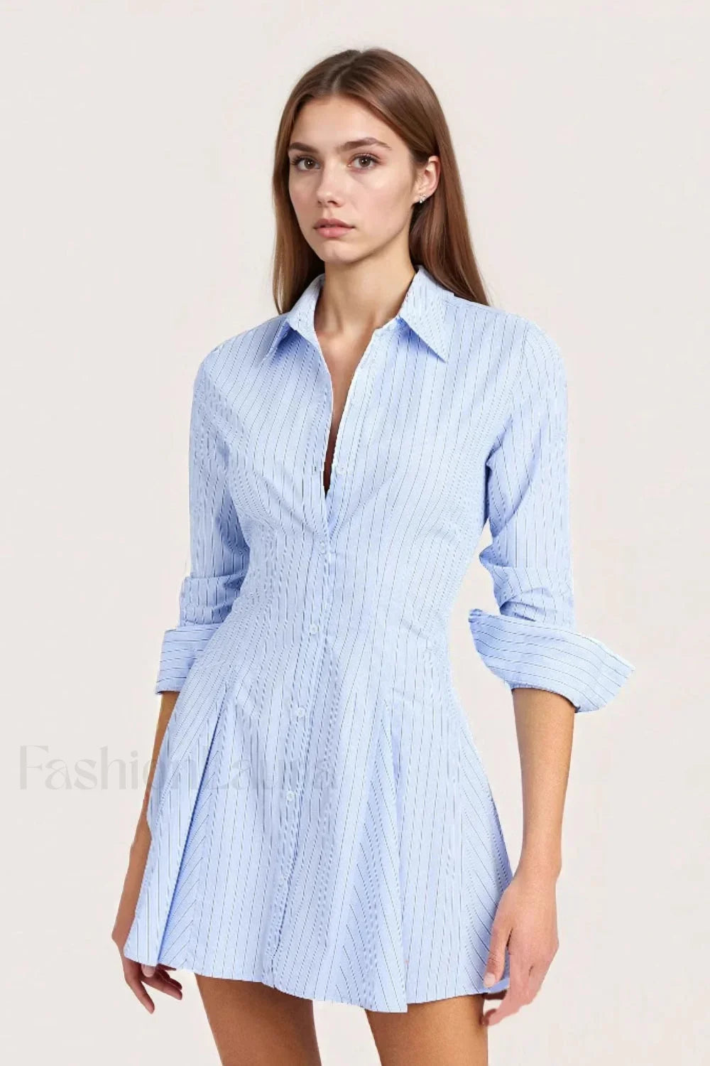 Breathable Striped Collared Shirt Work Dress
