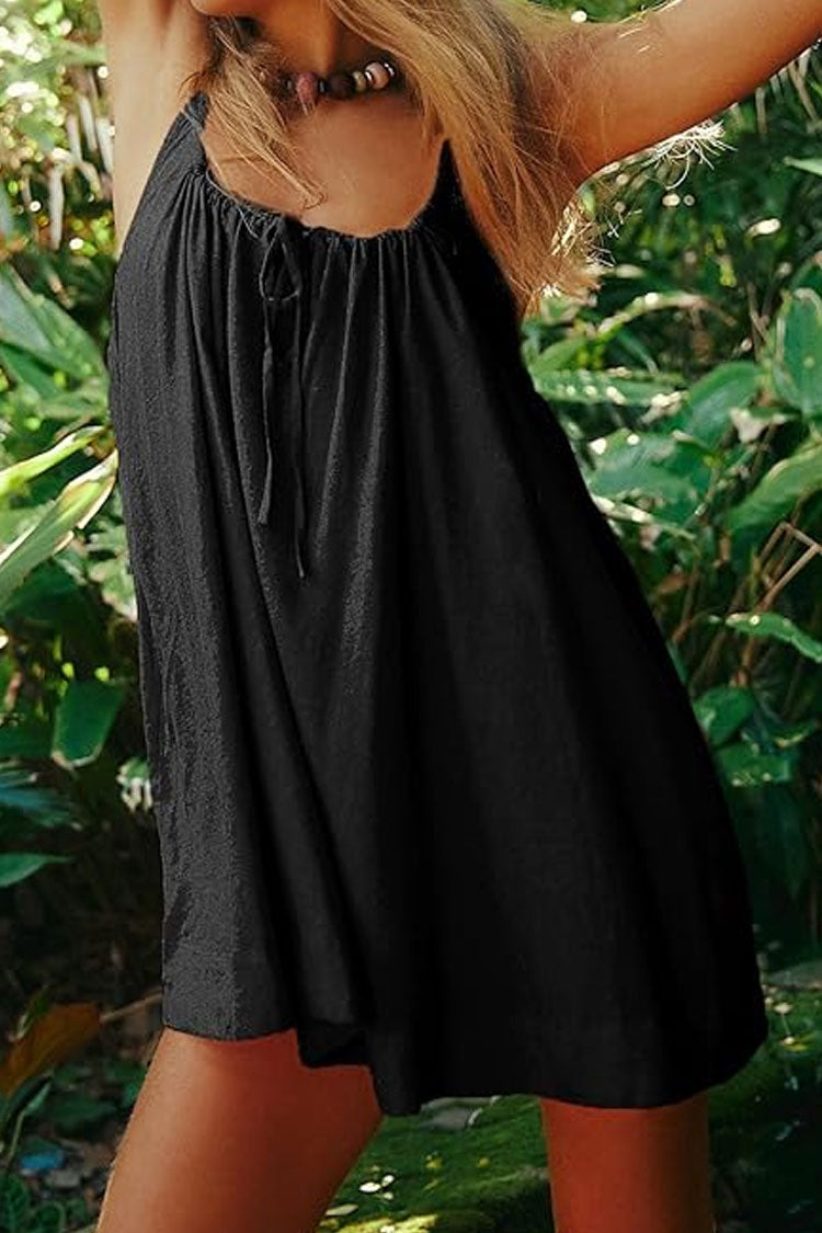 Breezy Ruched Bow Tie Scoop Neck Cami Sleeveless Summer Mini Sundress