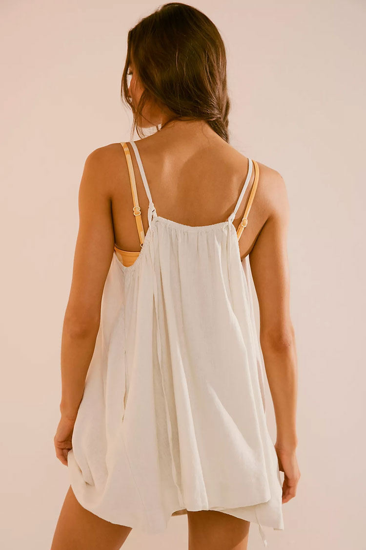 Breezy Ruched Bow Tie Scoop Neck Cami Sleeveless Summer Mini Sundress