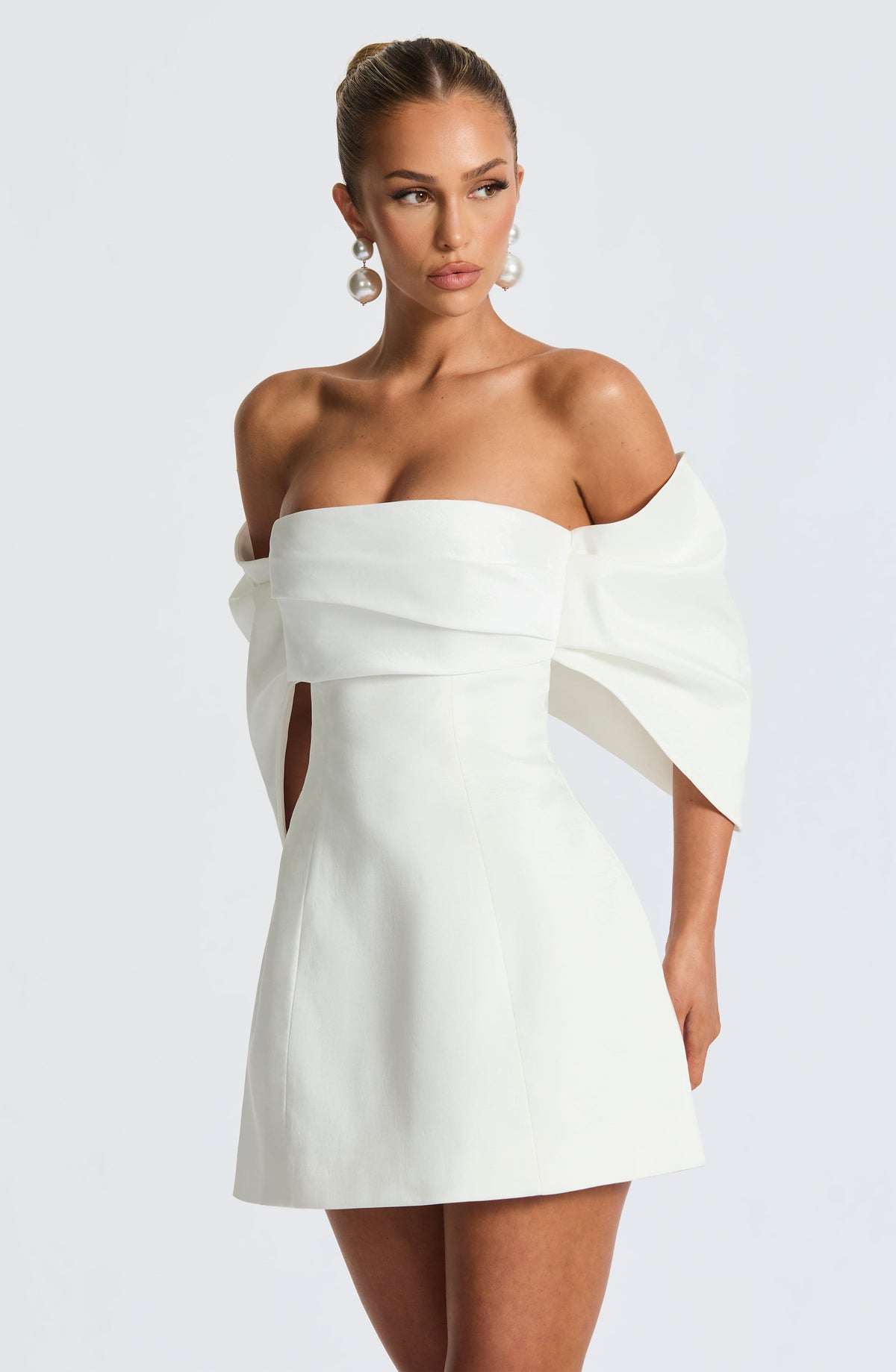 Off Shoulder Folded Bow Sleeve Fitted A-Line Mini Dress 6