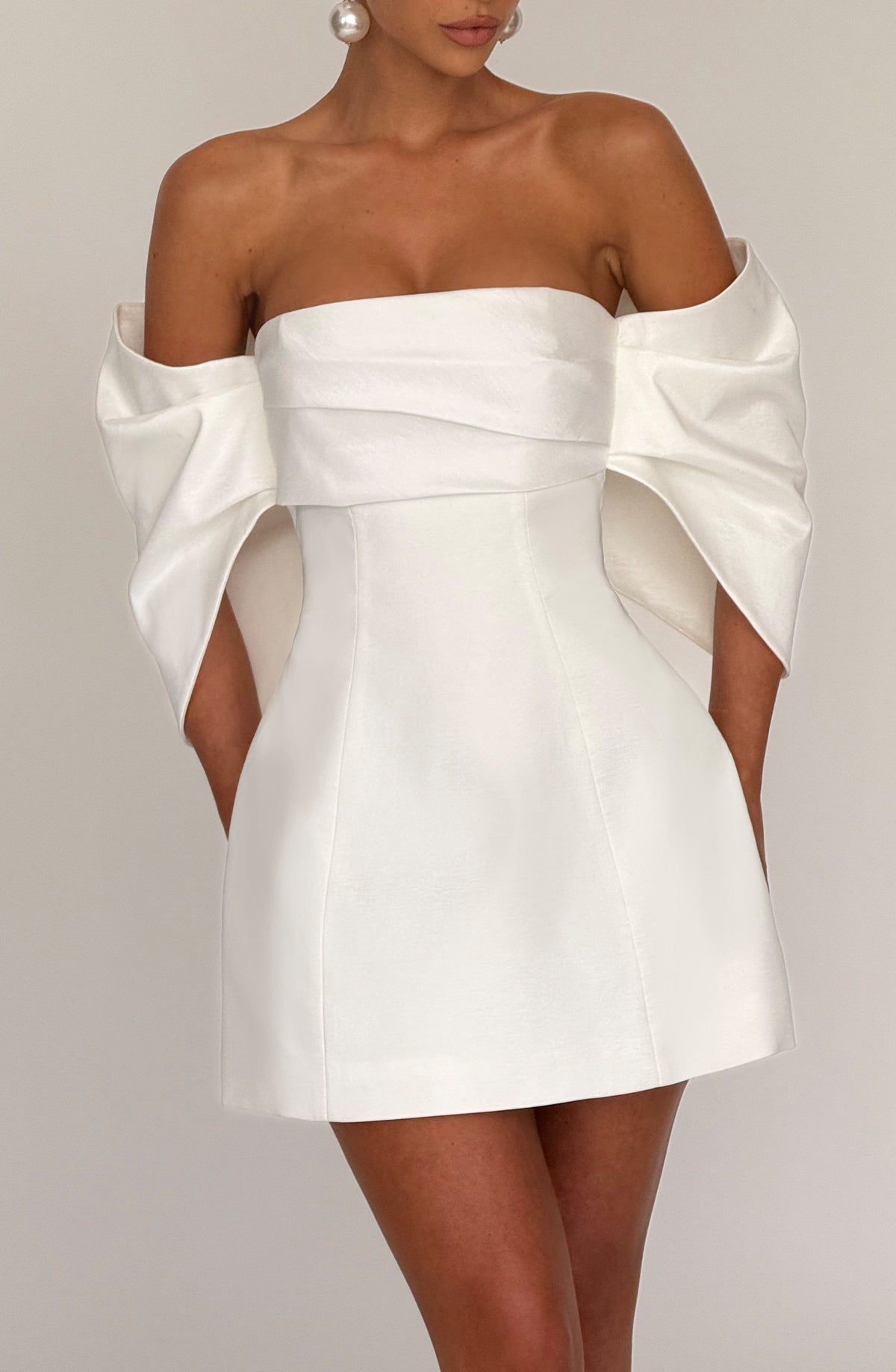 Off Shoulder Folded Bow Sleeve Fitted A-Line Mini Dress 2