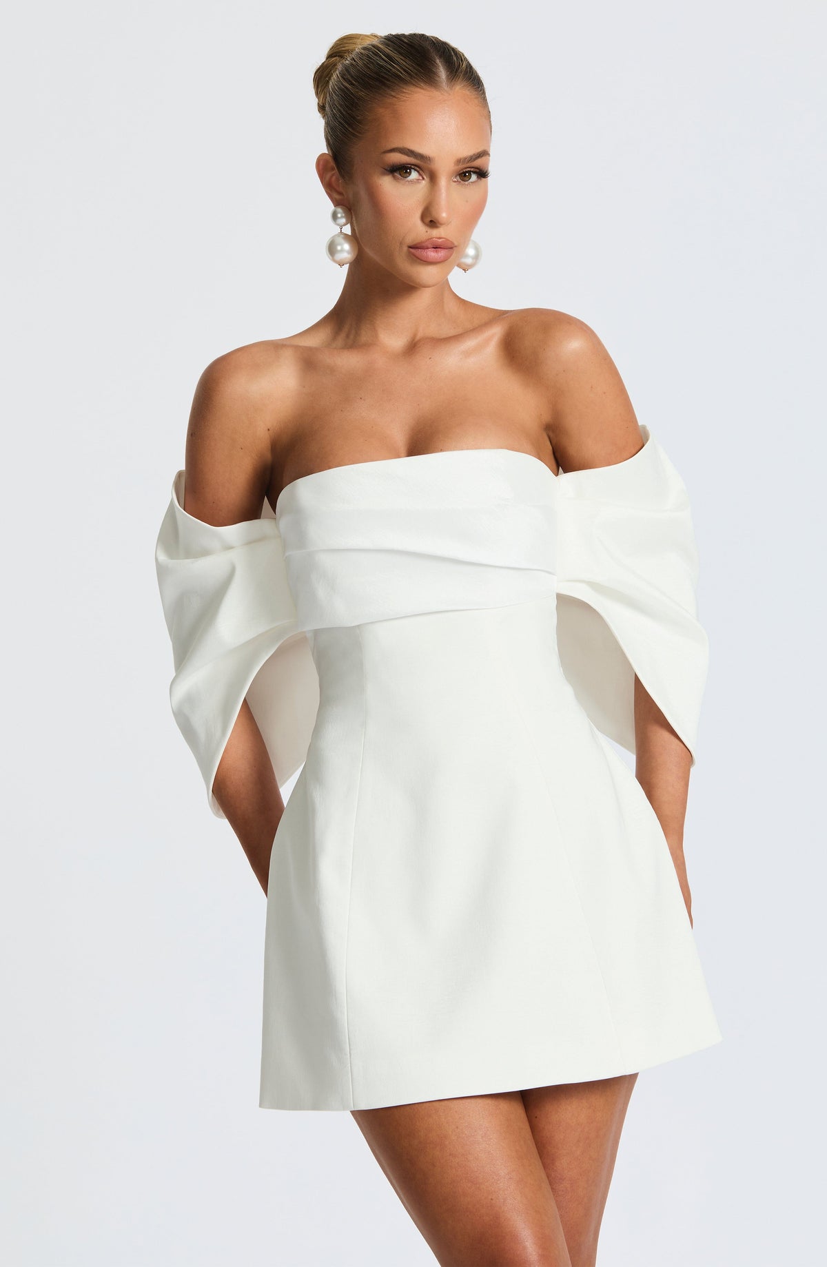 Off Shoulder Folded Bow Sleeve Fitted A-Line Mini Dress 5