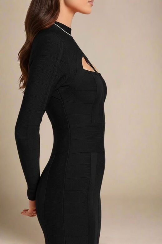Brooke Long Sleeve Bandage Midi Dress - Classic Black
