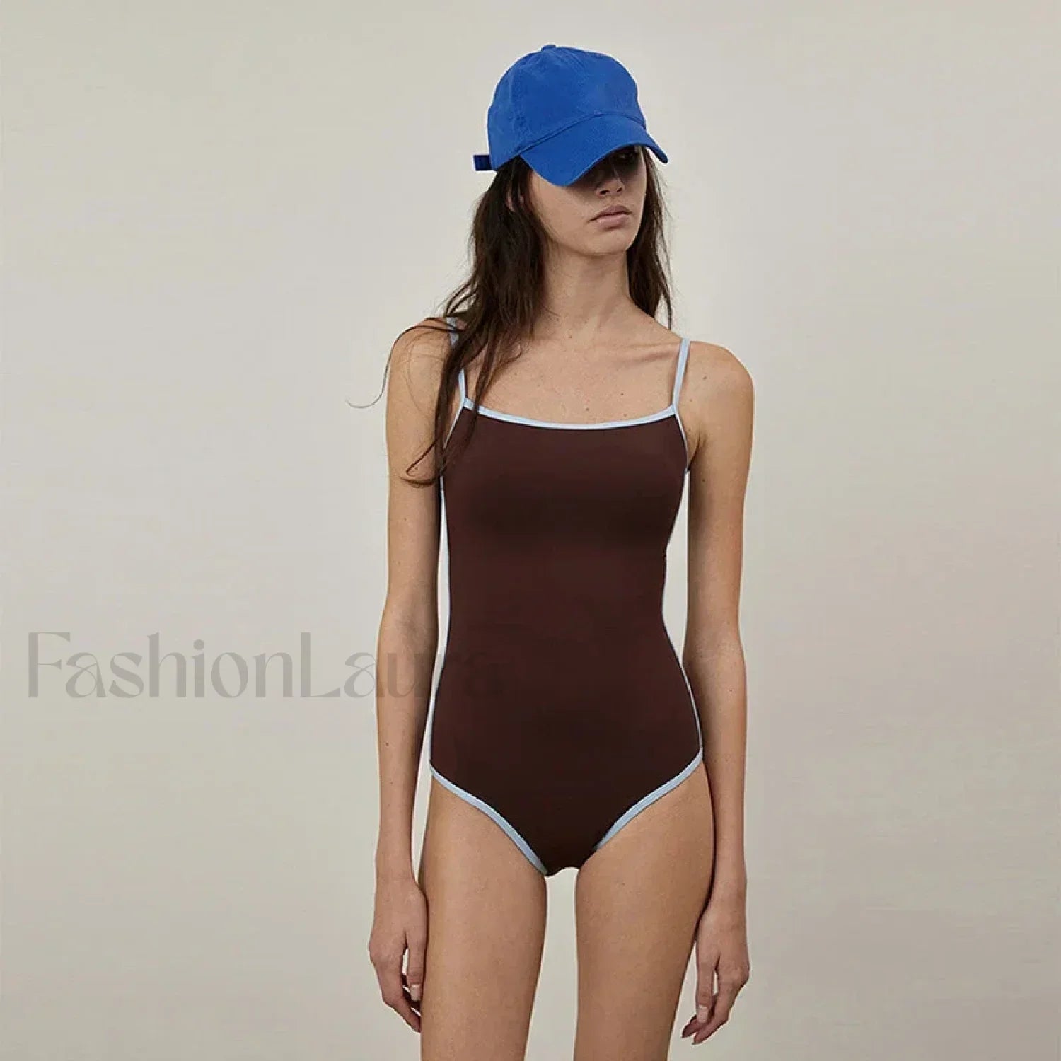 Brown Cut Out Korean Style One Piece Brown / M