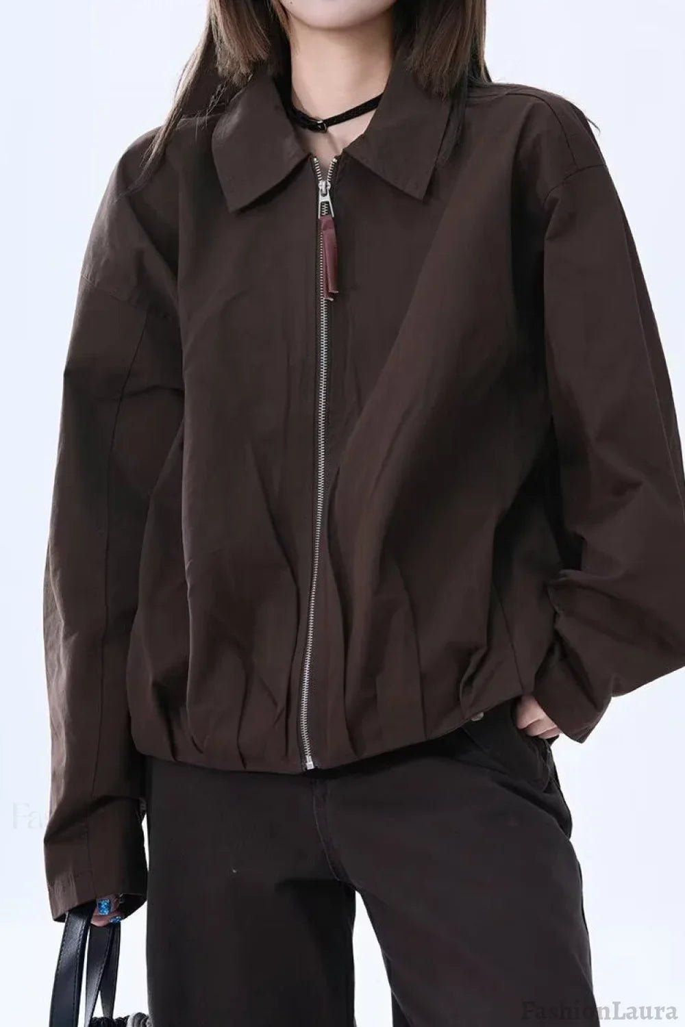 Brown Faux Leather Relaxed Jacket S / Brown