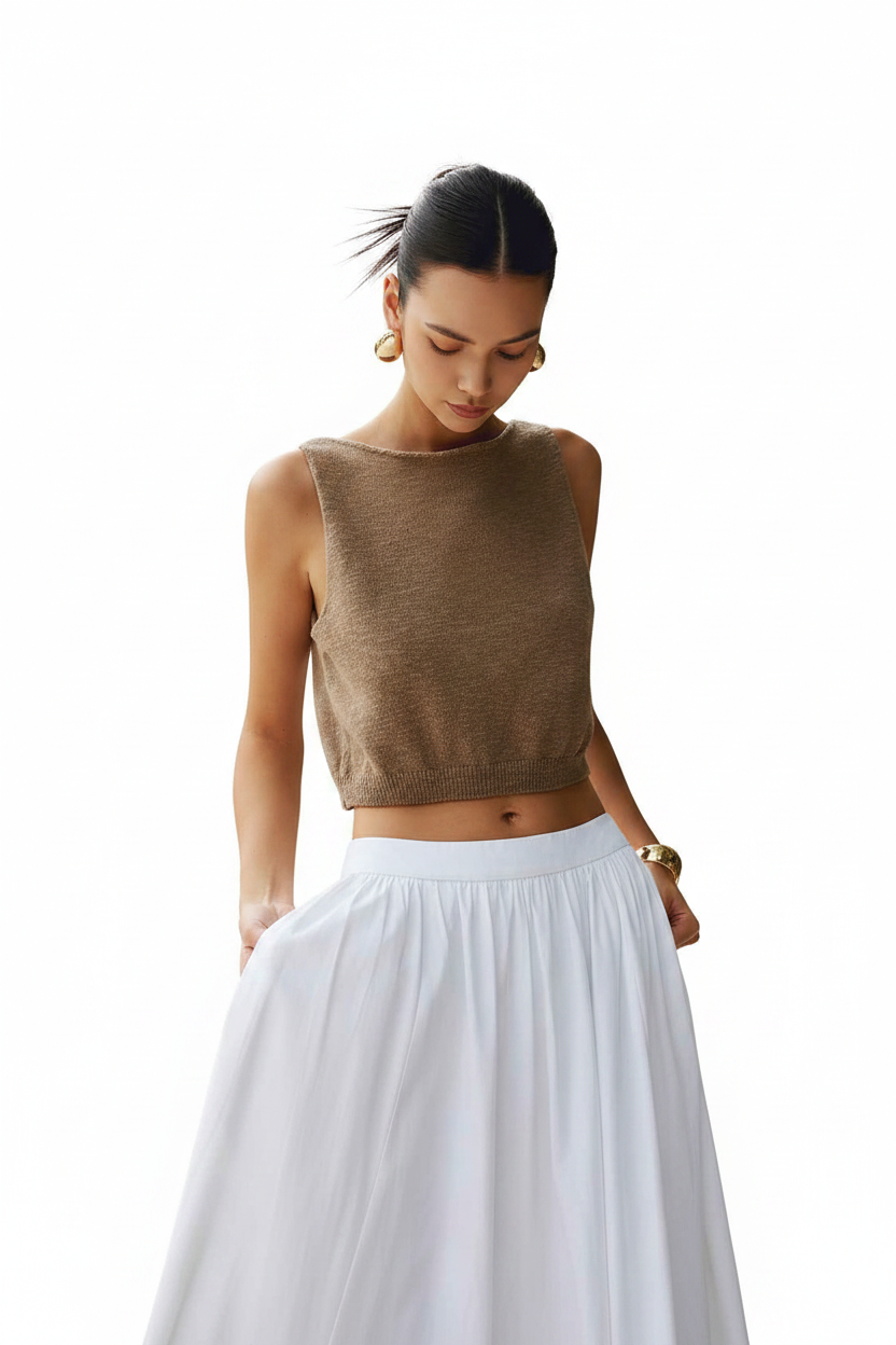 Stylish White Sleeveless Crop Top with Soft Fabric and Tailored Fit