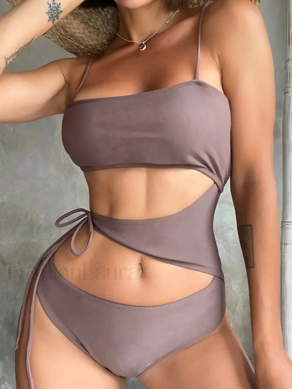 Brown High Cut One Piece Brown / S
