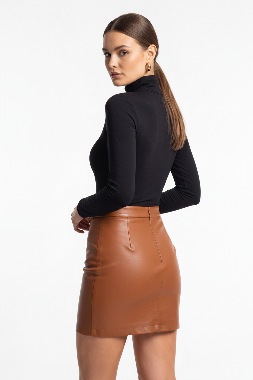 Black Mini Leather Skirt High Waist Sleek Bodycon Silhouette Textured Luxe PU Leather - Jamota