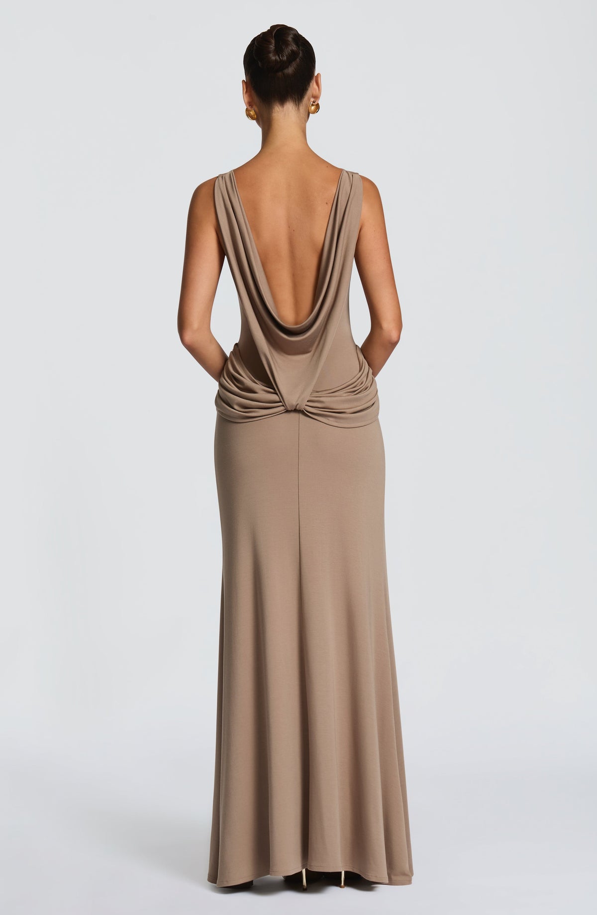 Boat Neck Sleeveless Draped Hip High Split Maxi Gown 2