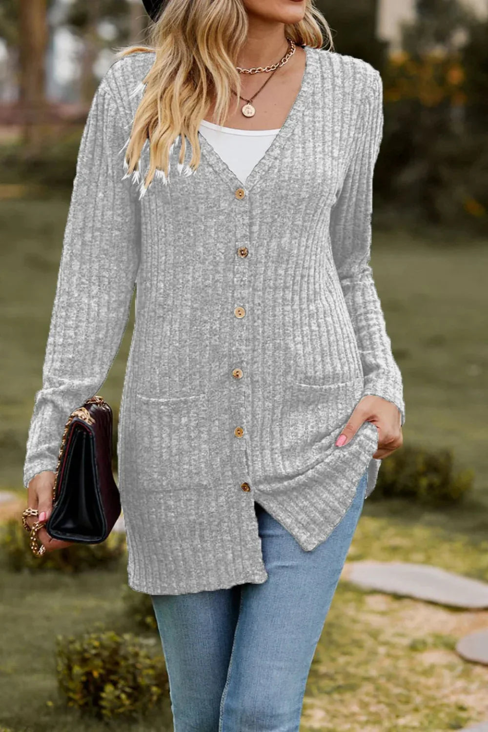 Brushed Ribbed Long Sleeve Cardigan