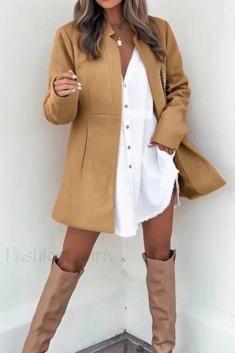 Brushed Wool Solid Long Sleeve Coat