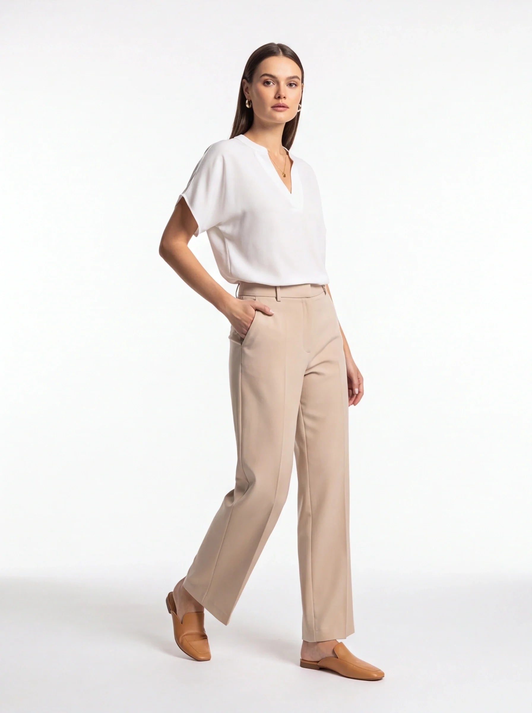 Elegant Soft V Neck Blouse with Lightweight Fabric and Relaxed Fit