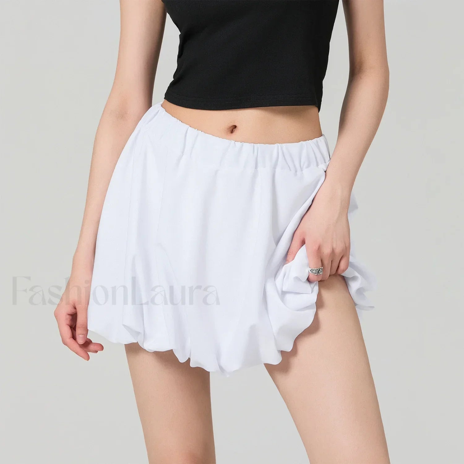 Bubble Plaid Elastic Mini Skirt