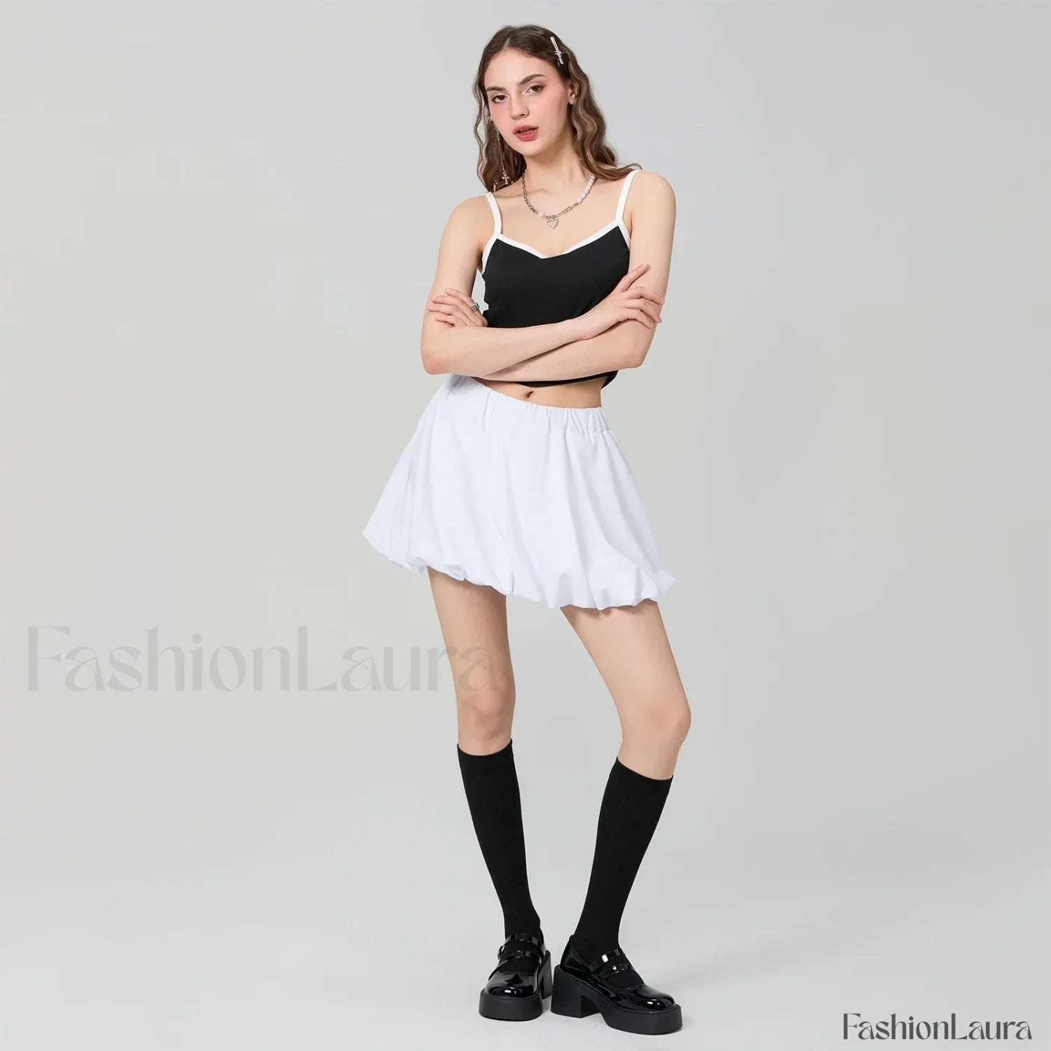 Bubble Plaid Elastic Mini Skirt