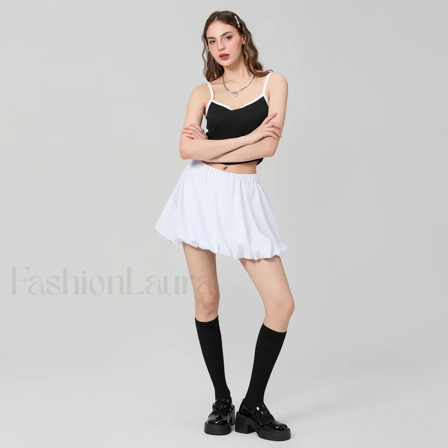 Bubble Plaid Elastic Mini Skirt