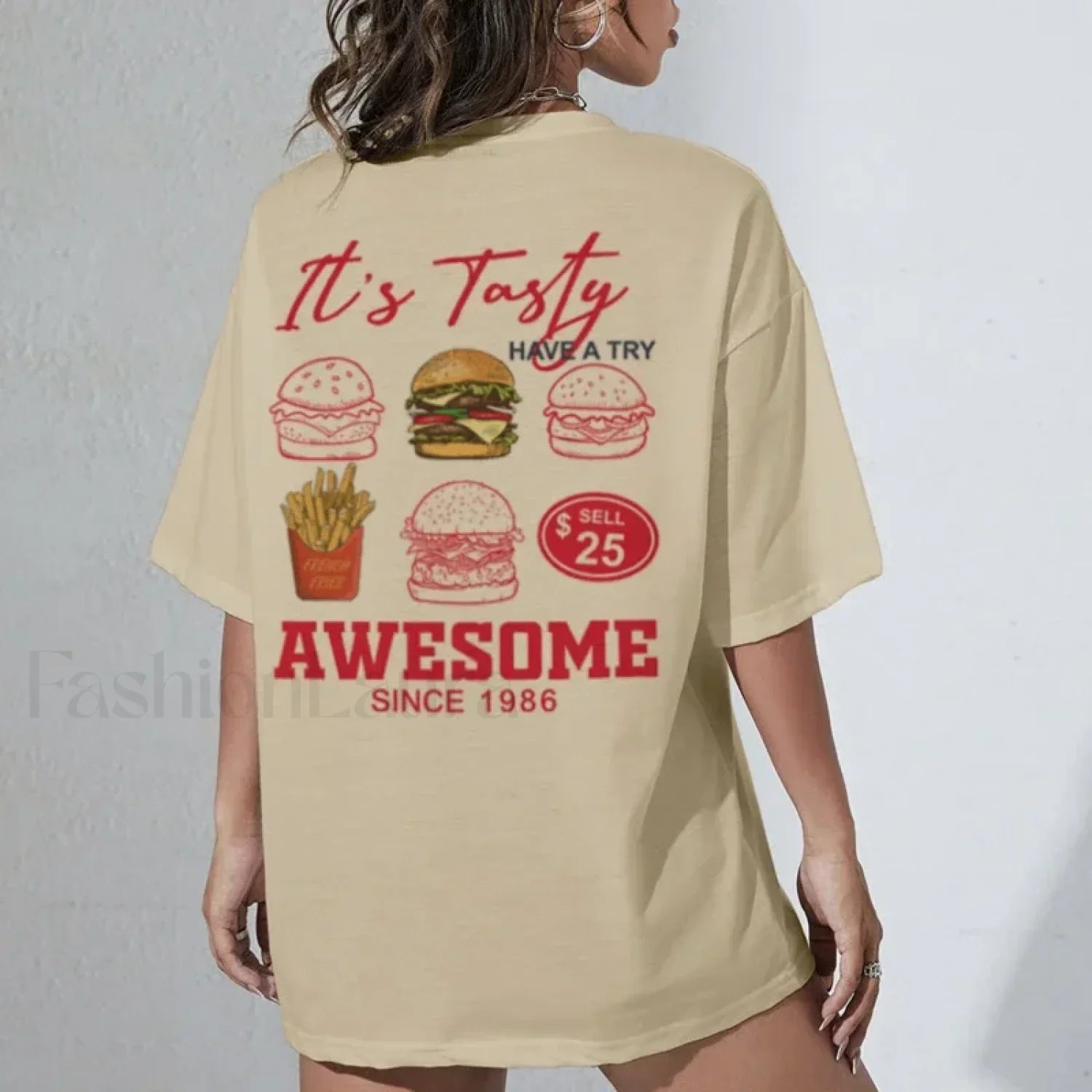 Burgers Chips Back Print Retro Foodie T-Shirt