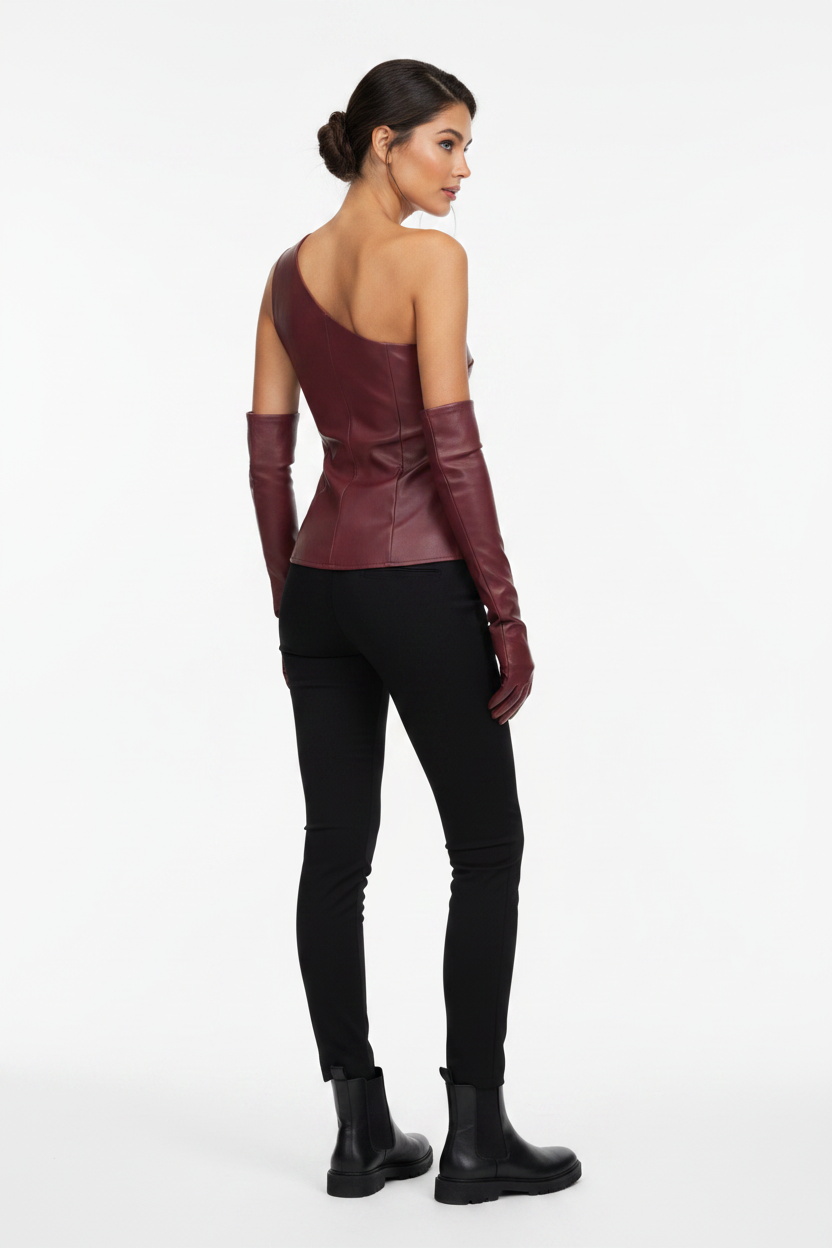 Bold Elegant Eco Leather Top with Gloves - Professional Style
