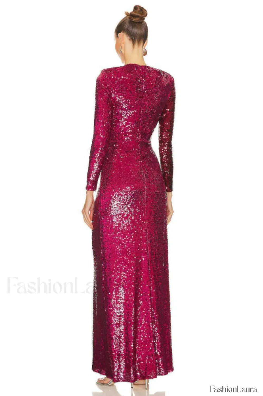 Burgundy Ruched Stylish Sequined Maxi Dress