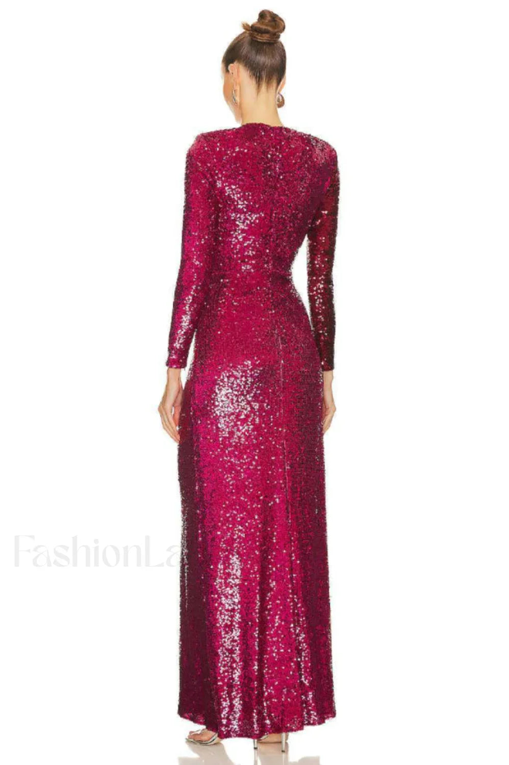 Burgundy Ruched Stylish Sequined Maxi Dress