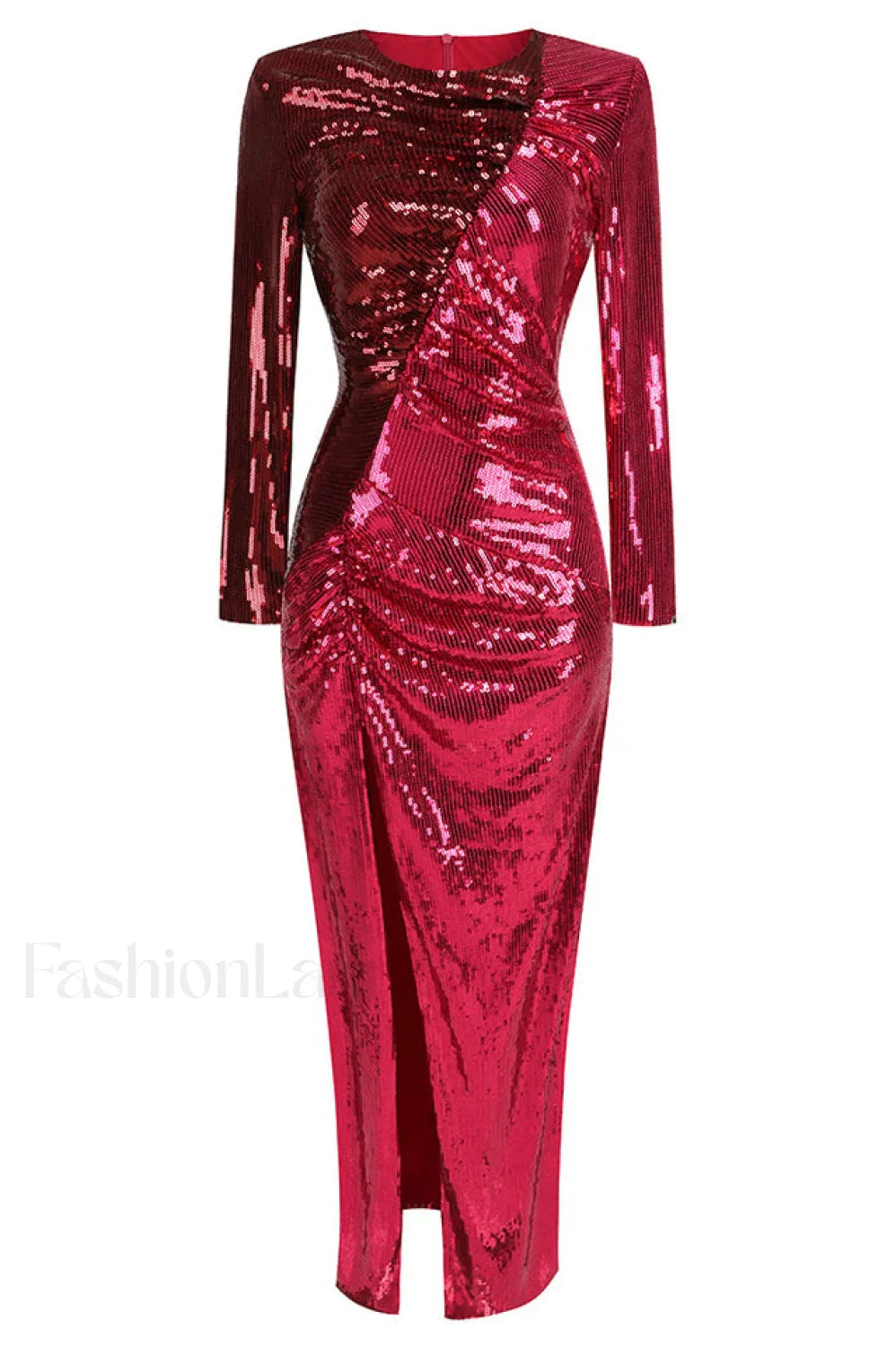 Burgundy Ruched Stylish Sequined Maxi Dress