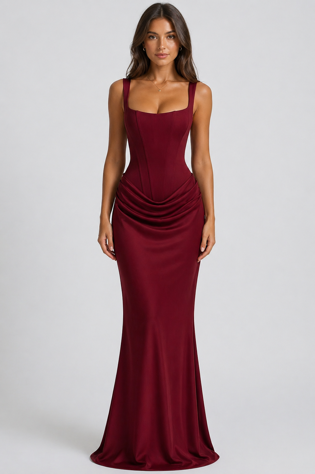 Women's Square Neck Corset Maxi Dress – Formal Evening Dress