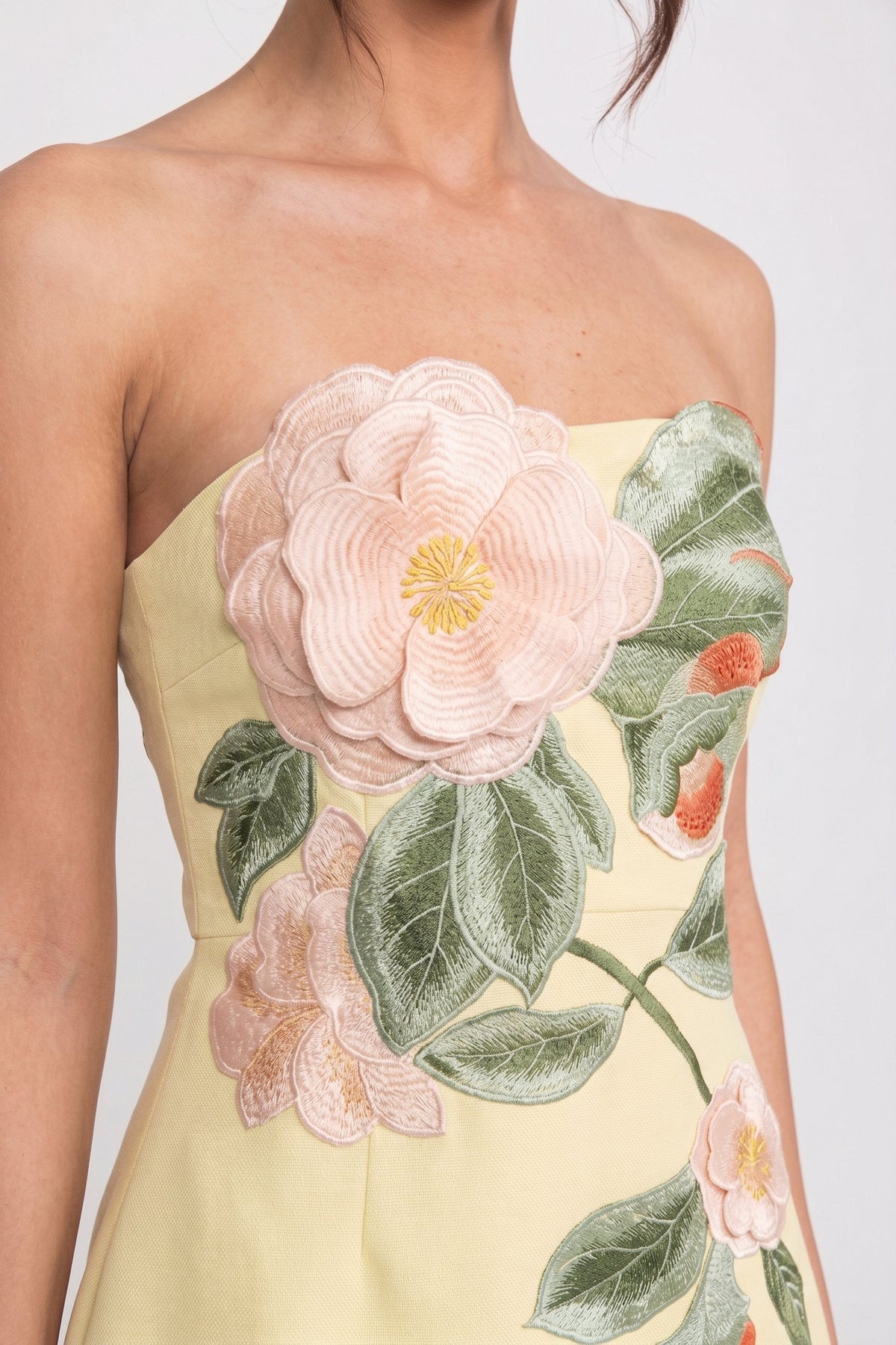 Strapless Embroidered Floral Applique A-Line Mini Dress 5