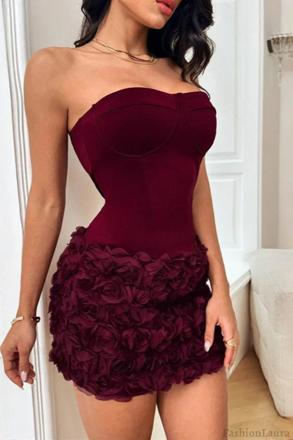 Bustier 3D Floral Bodycon Cocktail Dress