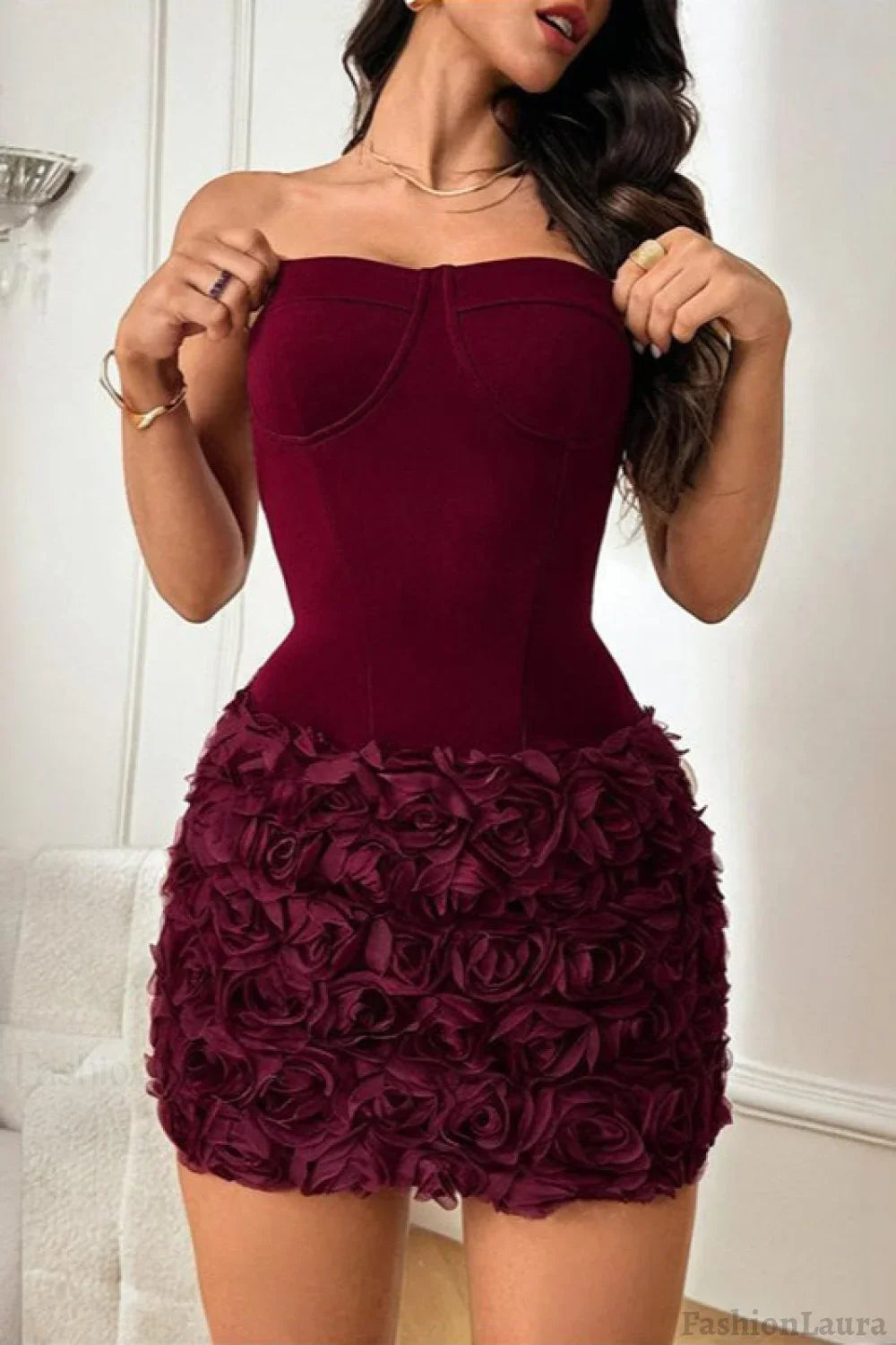 Bustier 3D Floral Bodycon Cocktail Dress