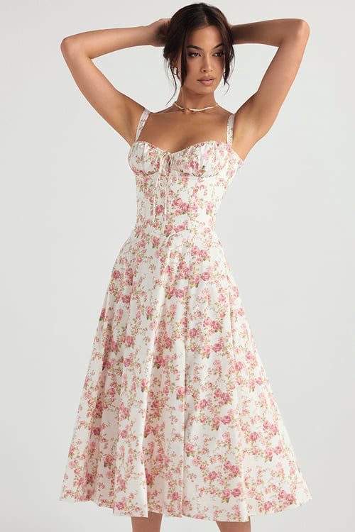 Cecilia Elegant Bustier Summer Dress with Print for Women