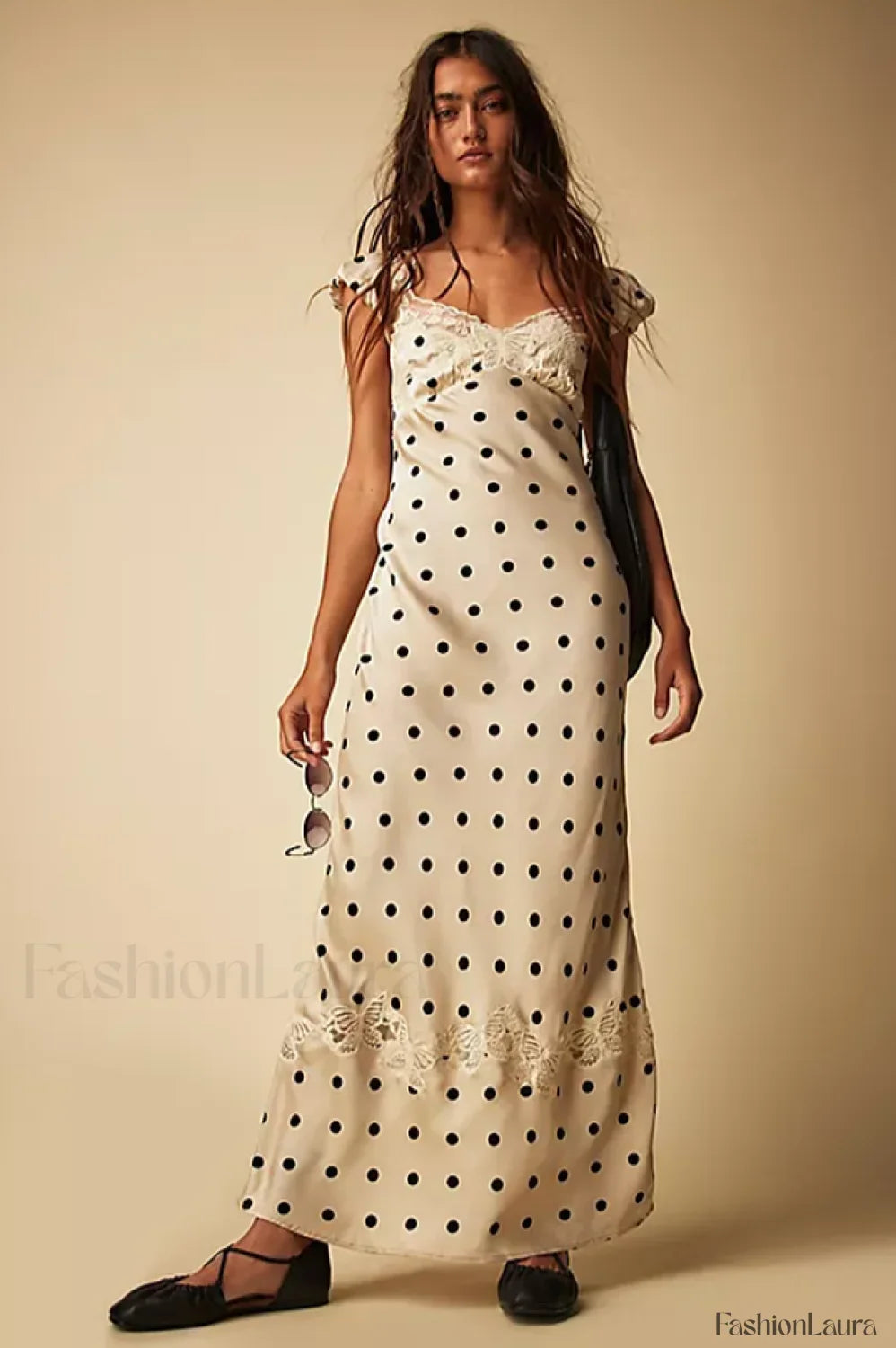 Butterfly Babe Lace Charming Polka Dot Maxi Dress