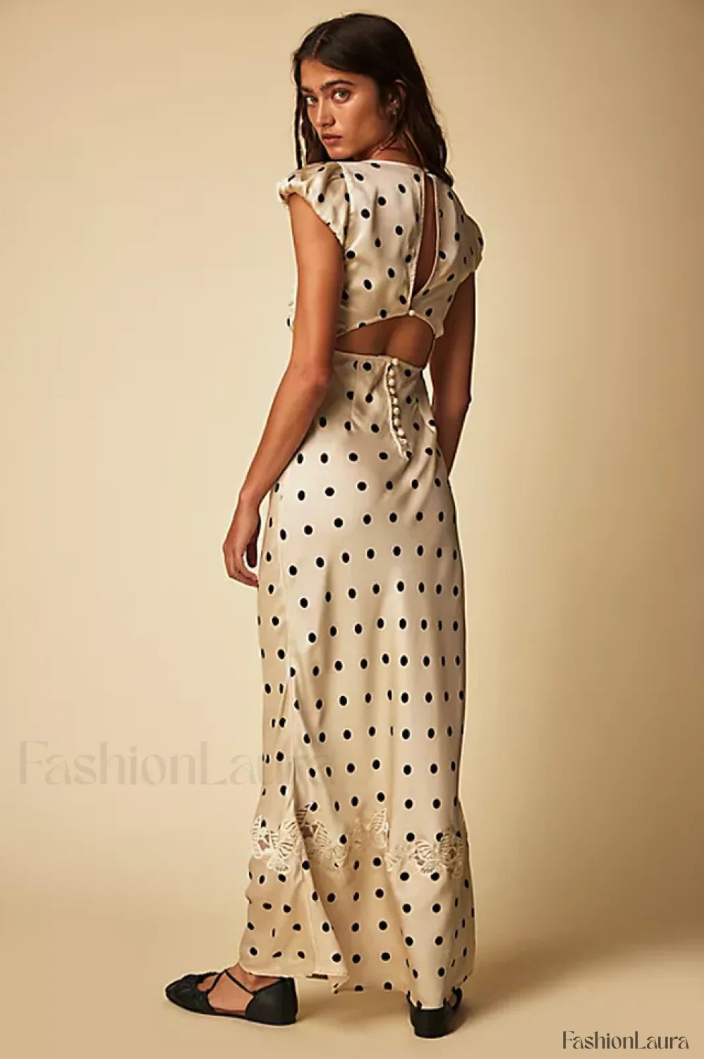 Butterfly Babe Lace Charming Polka Dot Maxi Dress