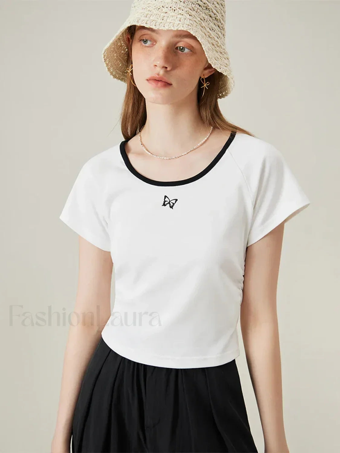 Butterfly Embroidered Raglan Sleeve T-Shirt