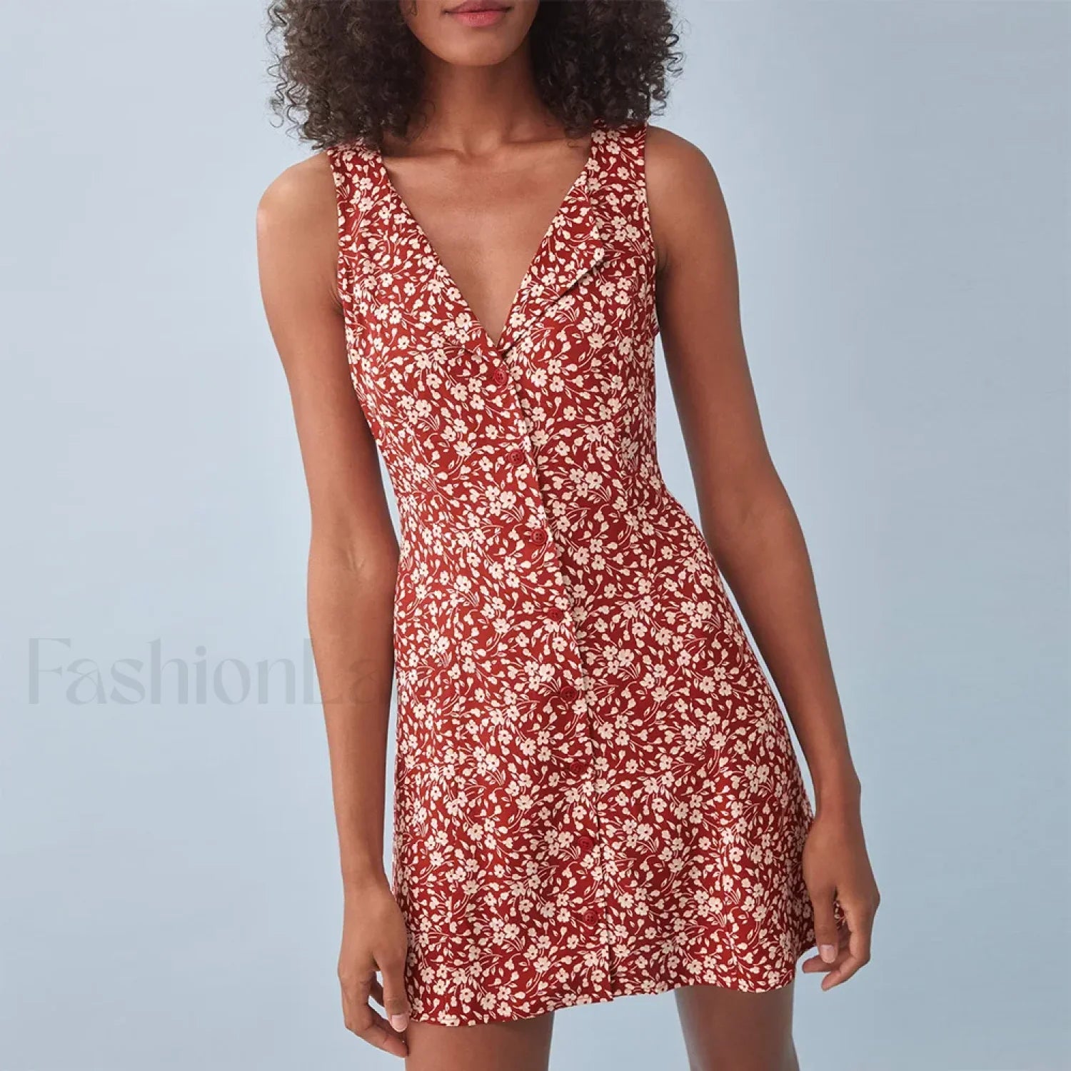 Button-Back V-Neck Floral Dress