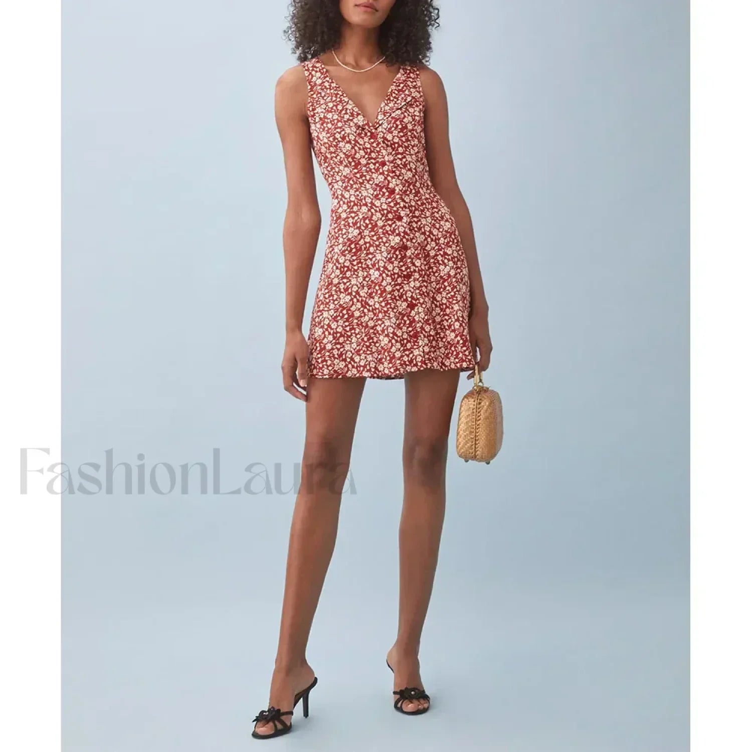 Button-Back V-Neck Floral Dress