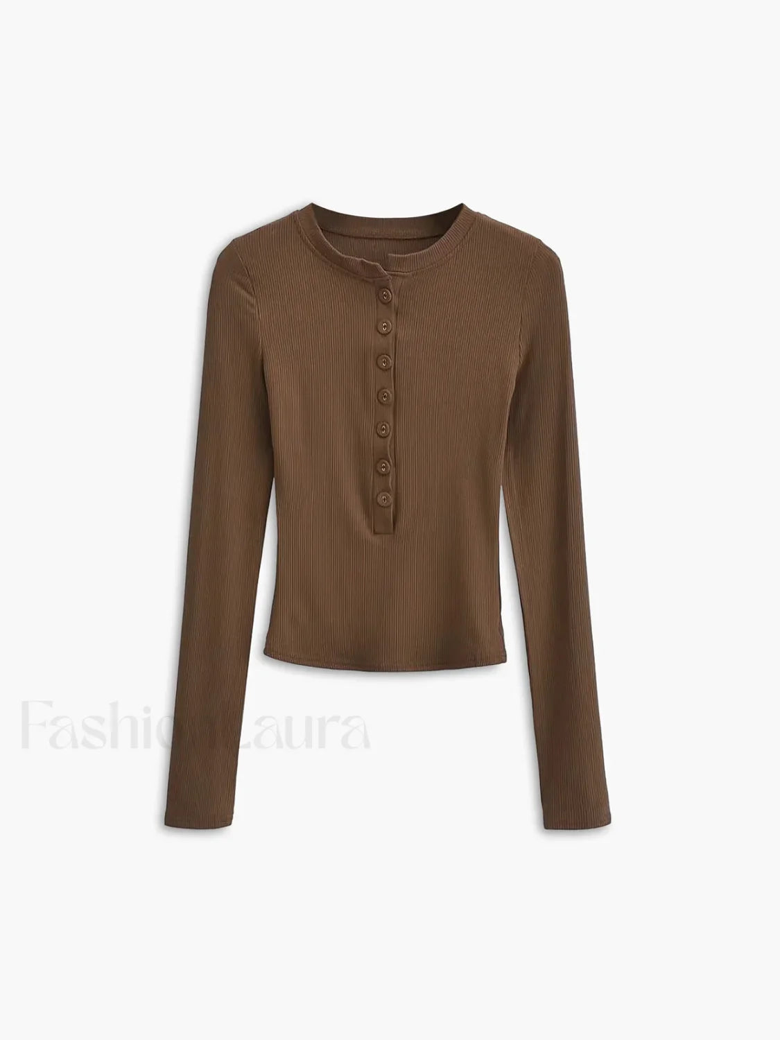 Button Down Long Trendy Sleeve Crop Shirt Dark Brown / XS T Shirts