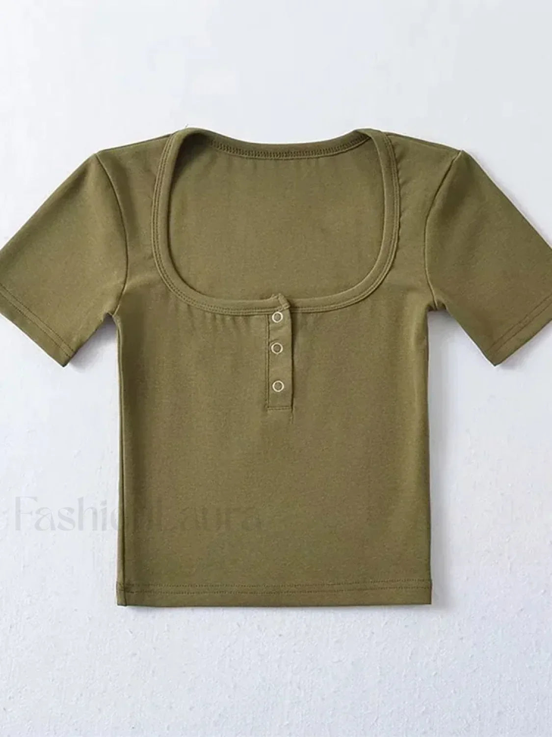 Button Front Short-Sleeved Crop Top