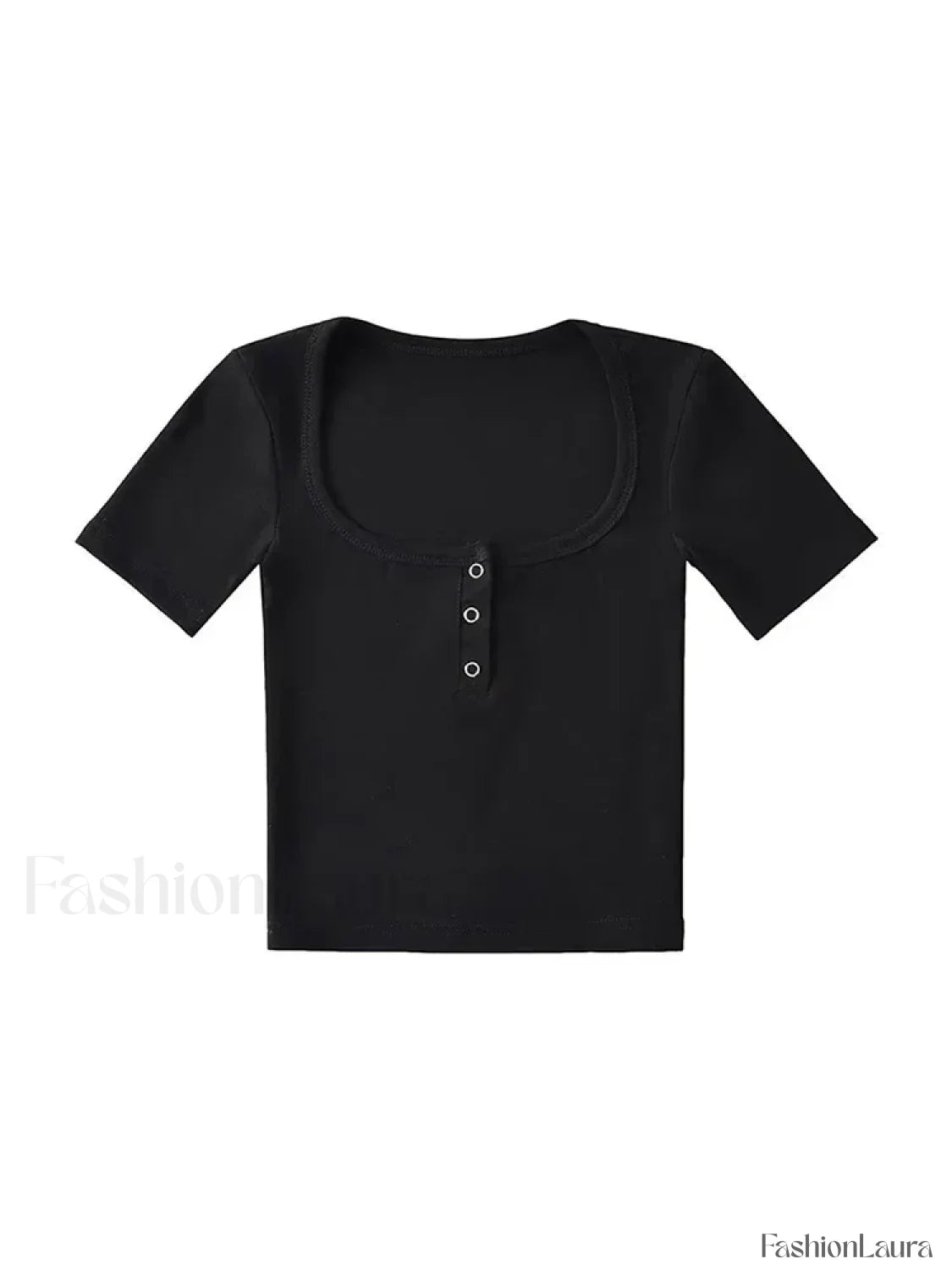 Button Front Short-Sleeved Crop Top