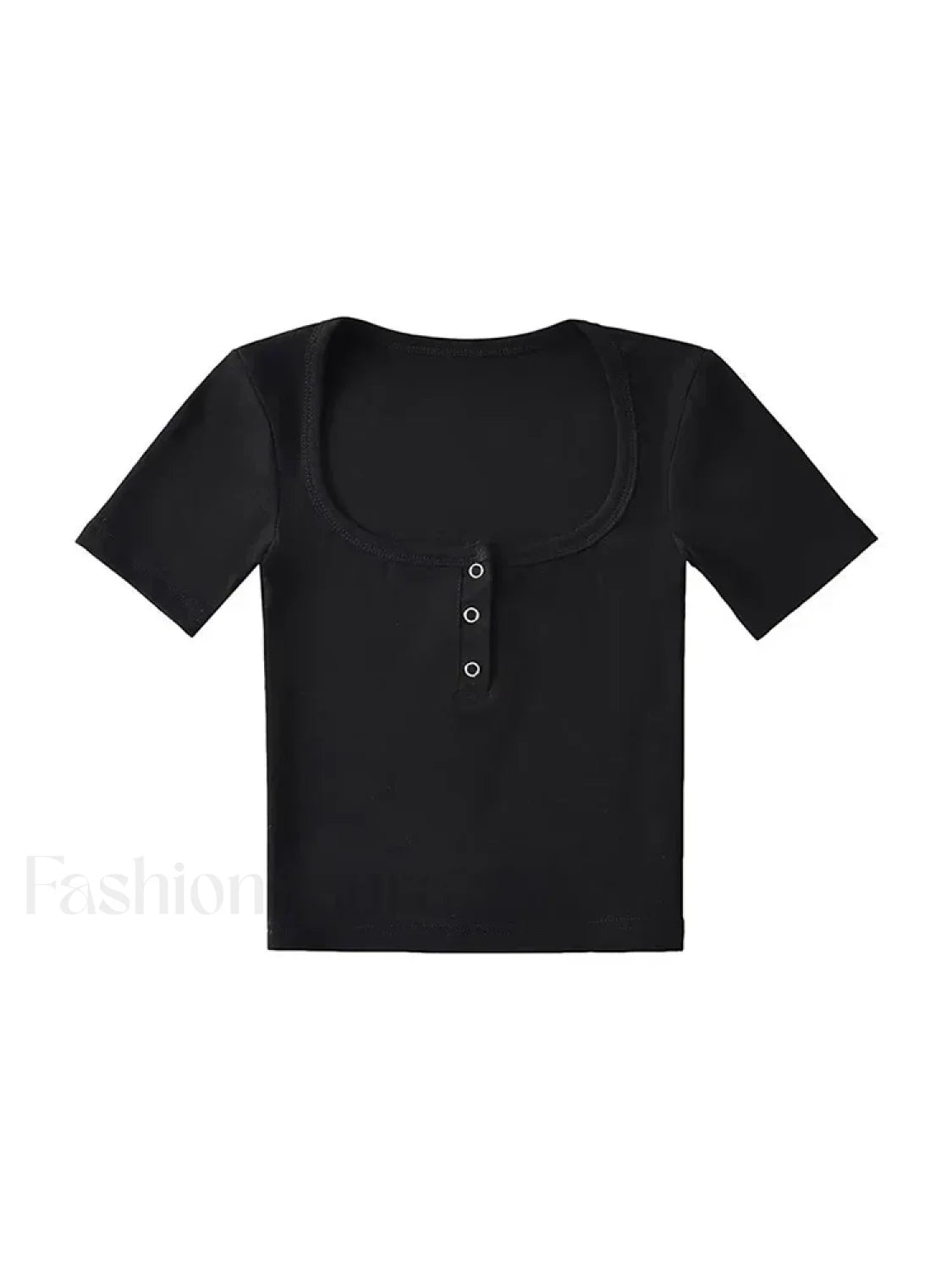 Button Front Short Sleeved Crop Top Black / S