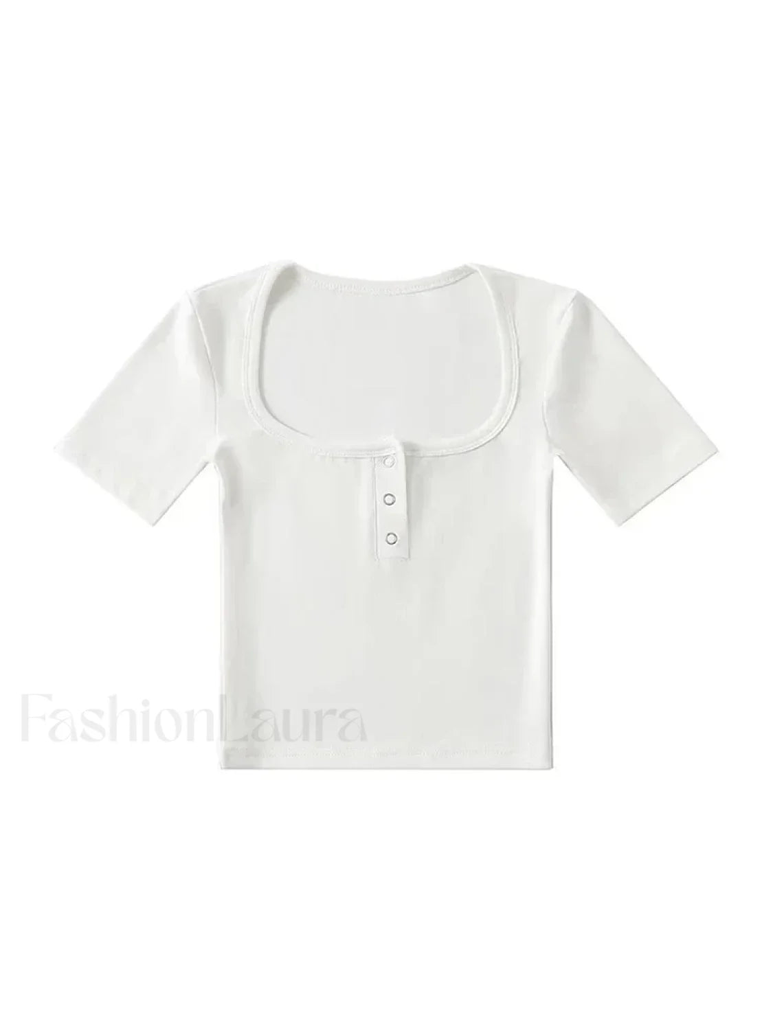Button Front Short Sleeved Crop Top WHITE / S