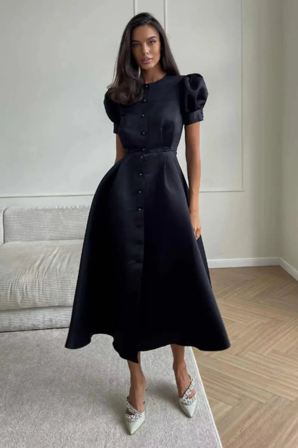 Button Front Stylish Midi Dress