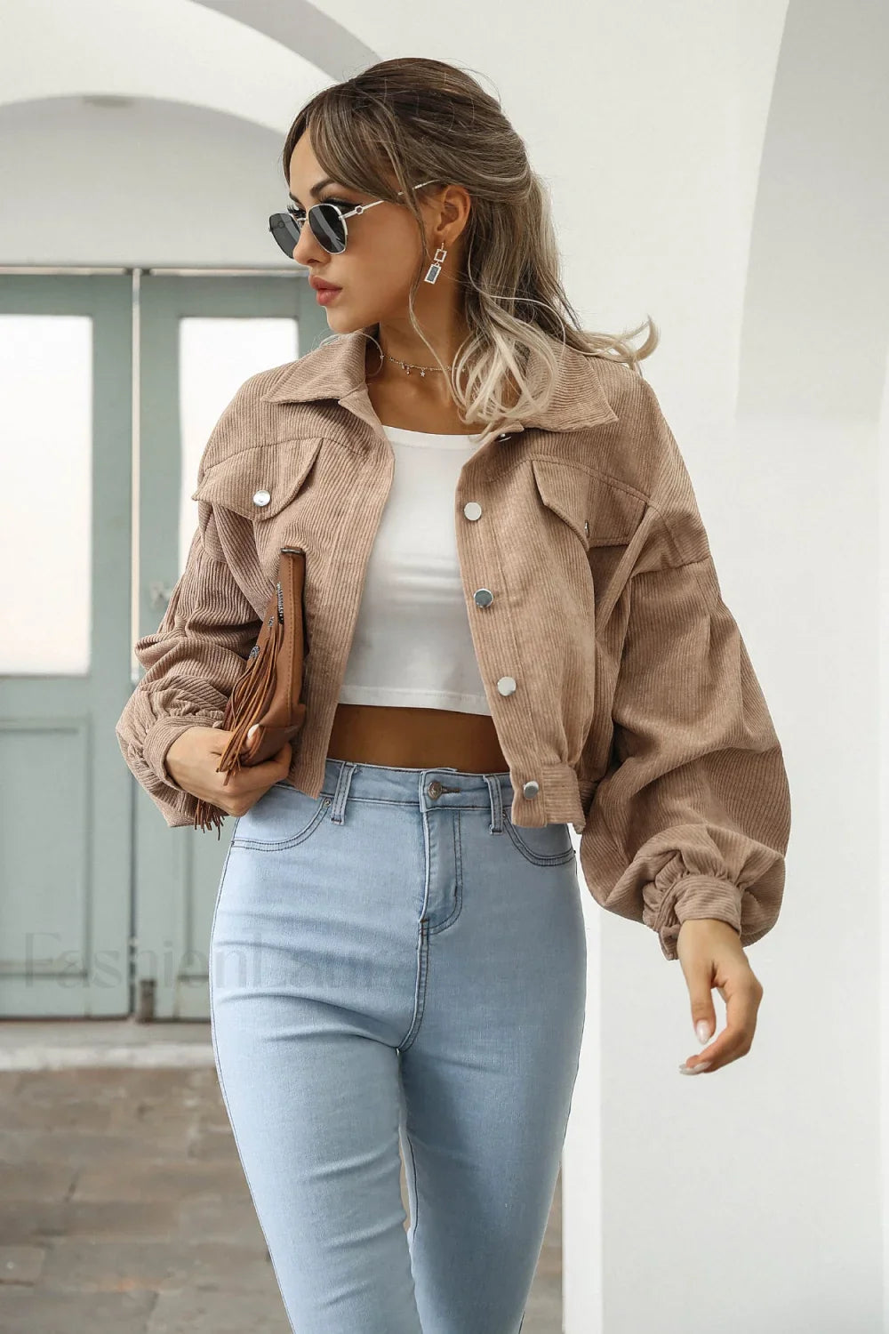 Button Up Corduroy Short Jacket