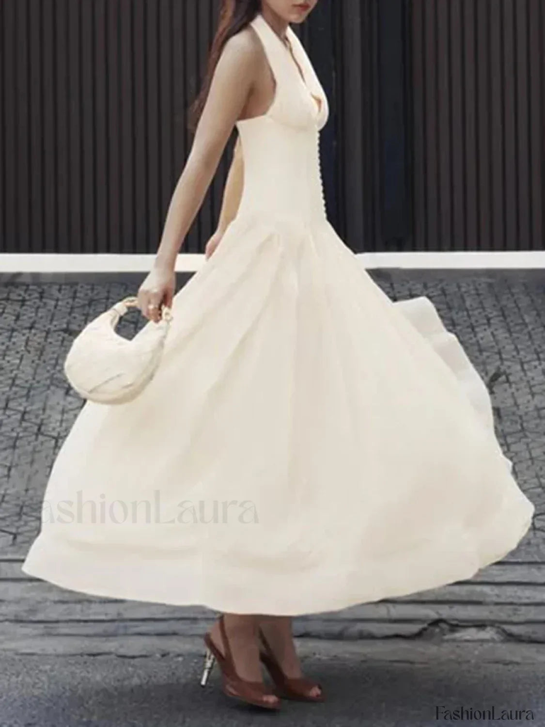 Buttoned Patchwork V Neck Maxi Dress