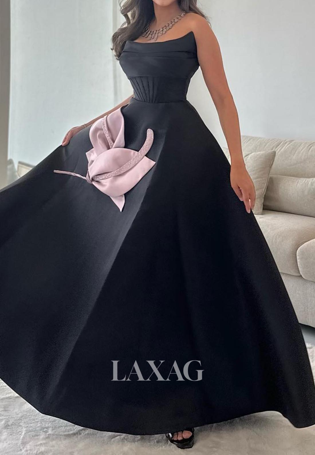 Scoop-Neck Sleeveless A-Line Evening Dress Beaded Pleated Satin Formal Gowns with Pink Embellished