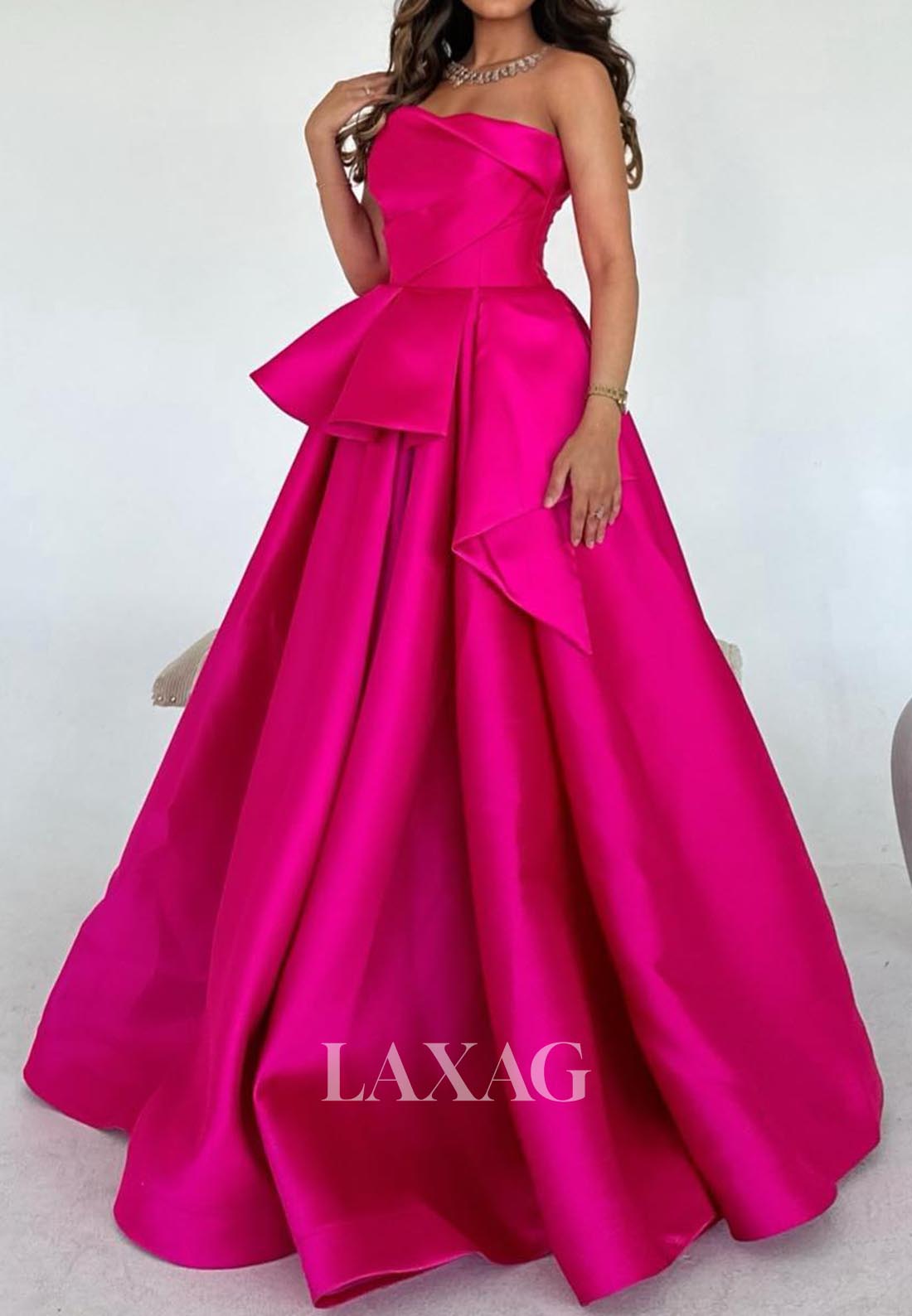 Tube Top Sleeveless A-Line Prom Dress Off-Shoulder Pleated Satin Formal Evening Gowns