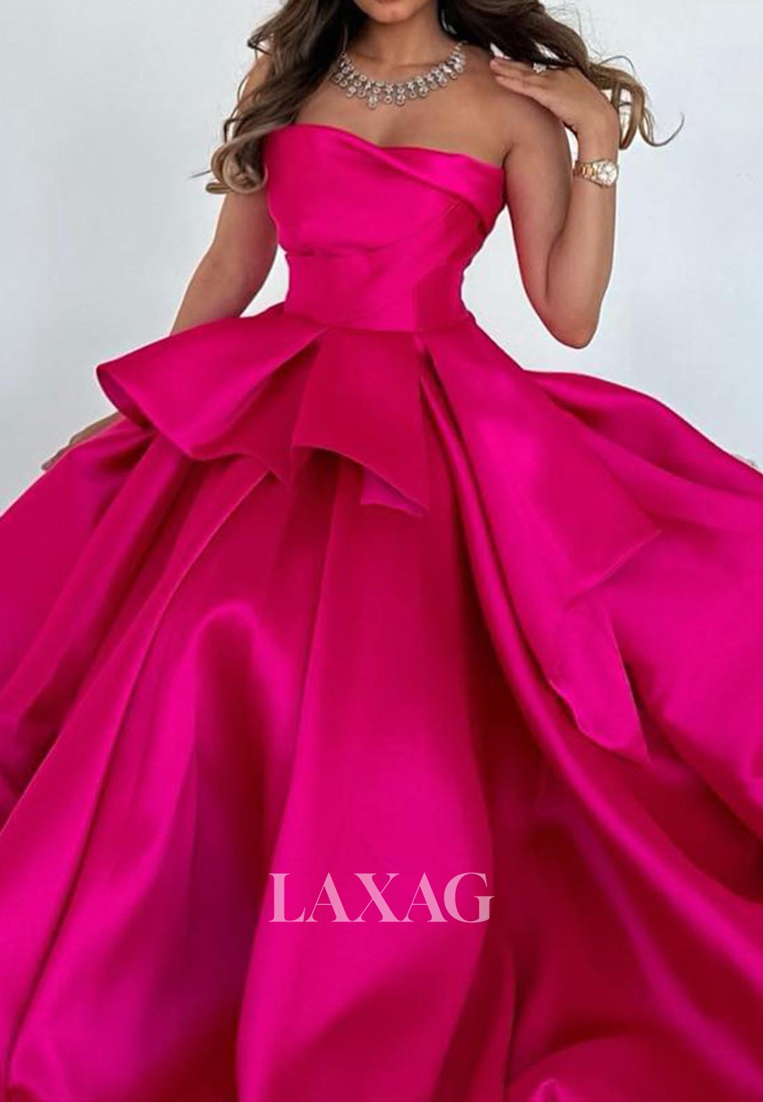 Tube Top Sleeveless A-Line Prom Dress Off-Shoulder Pleated Satin Formal Evening Gowns