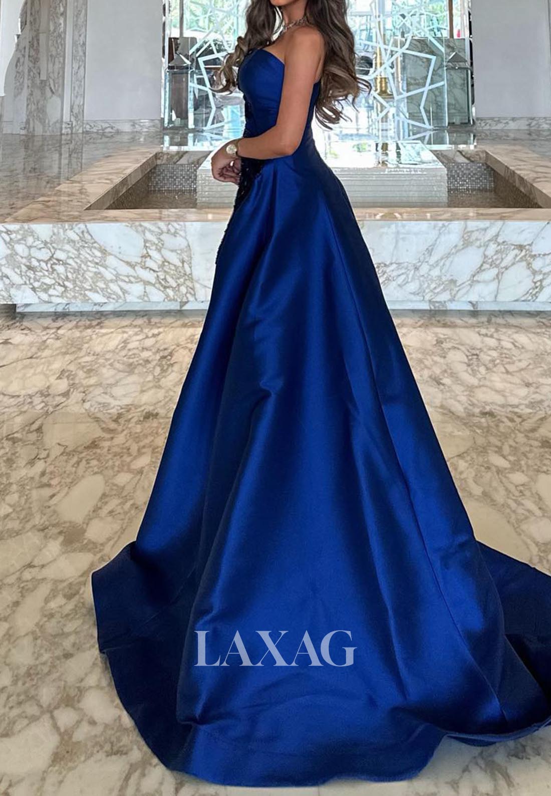 Tube Top Off-Shoulder Sleeveless Formal Gowns Sequined Satin Sweep Train A-Line Evening Dress
