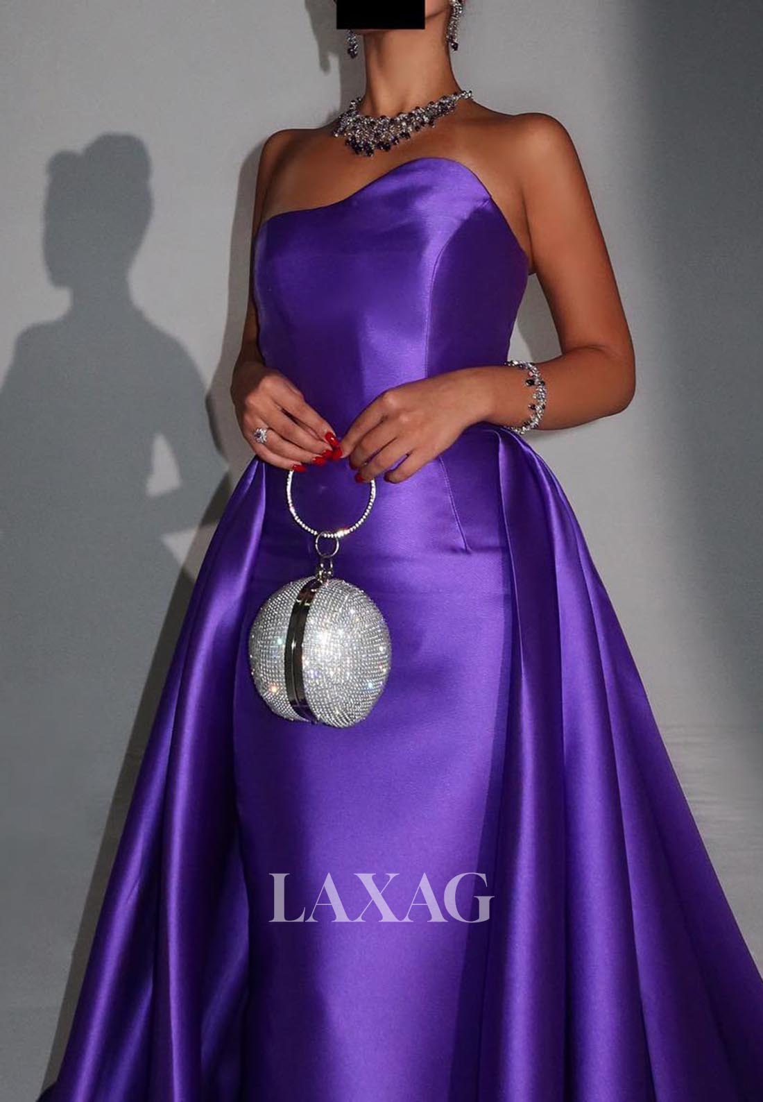 Simple Beaded Satin Mermaid Evening Dress Asymmetrical-Neck Sleeveless Formal Gowns with Train